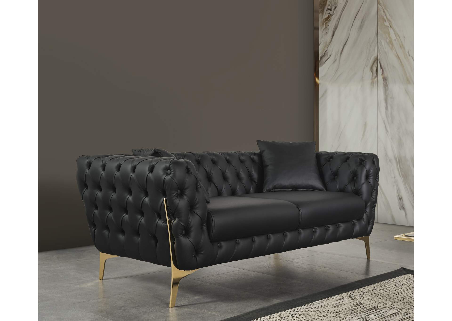 Aurora Black Faux Leather Loveseat,Meridian Furniture