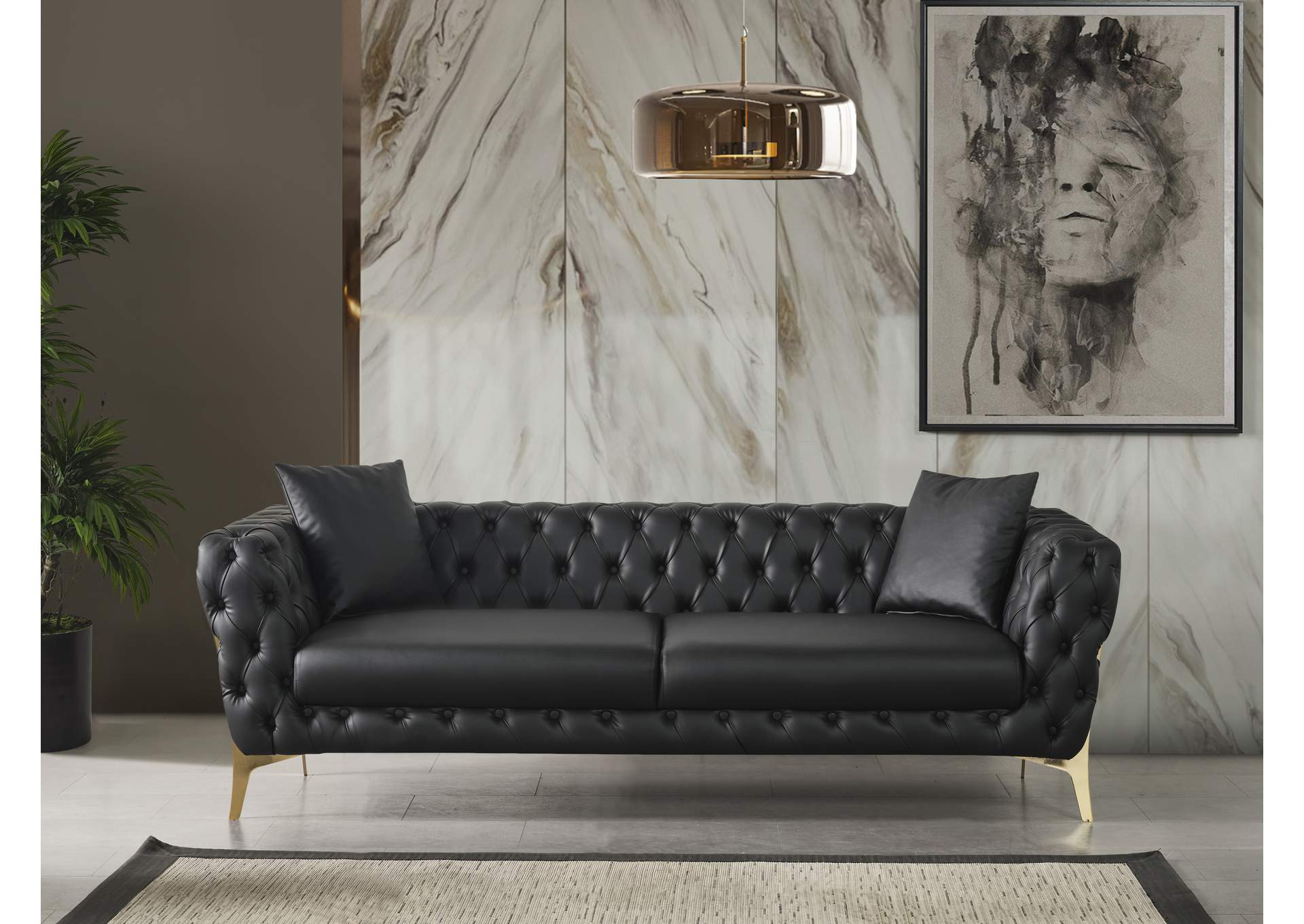 Aurora Black Faux Leather Sofa,Meridian Furniture