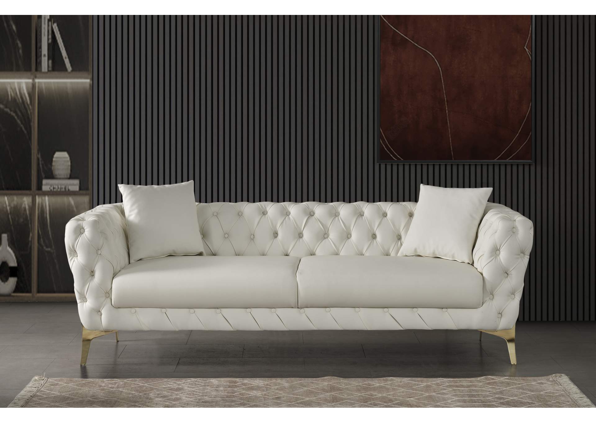 Aurora Cream Faux Leather Sofa,Meridian Furniture