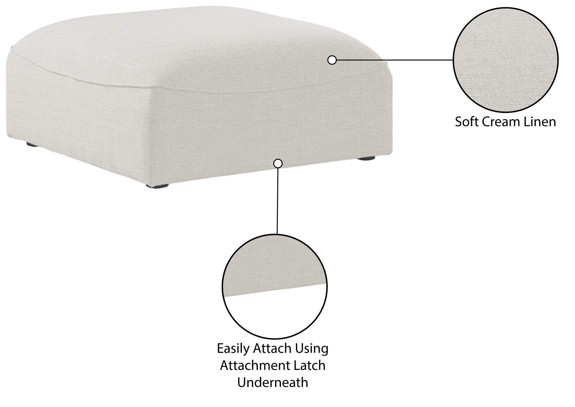 Miramar Cream Durable Linen Textured Ottoman,Meridian Furniture