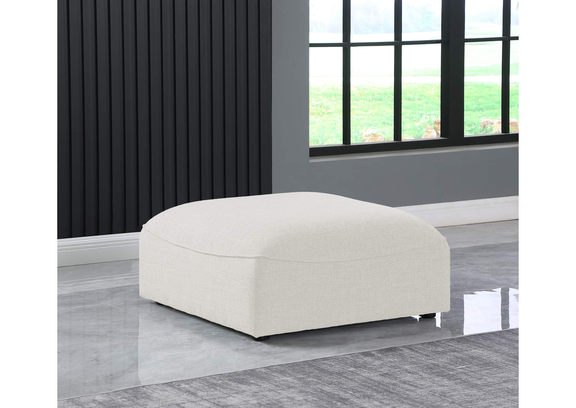 Miramar Cream Durable Linen Textured Ottoman,Meridian Furniture