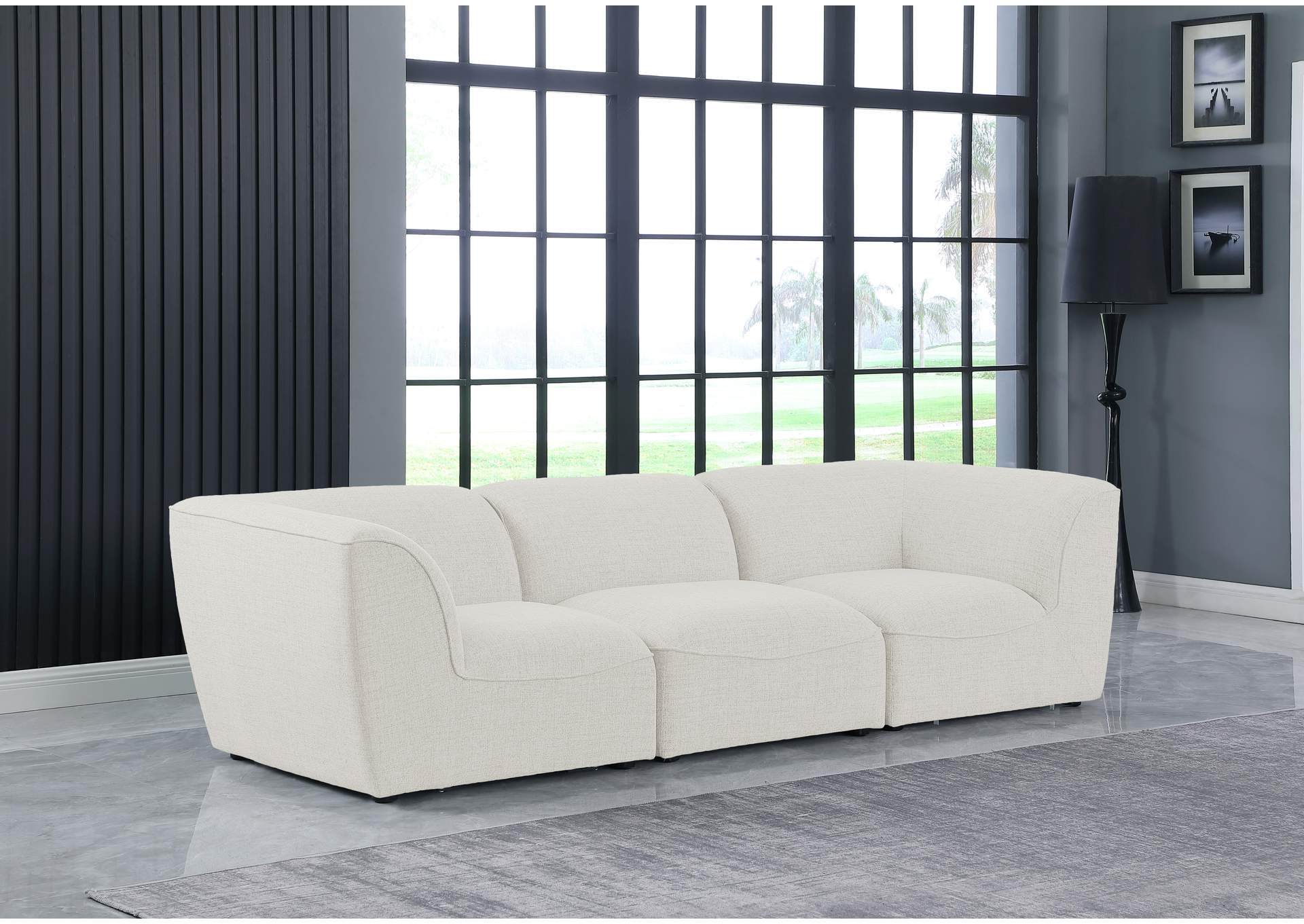 Miramar Cream Durable Linen Textured Modular Sofa,Meridian Furniture