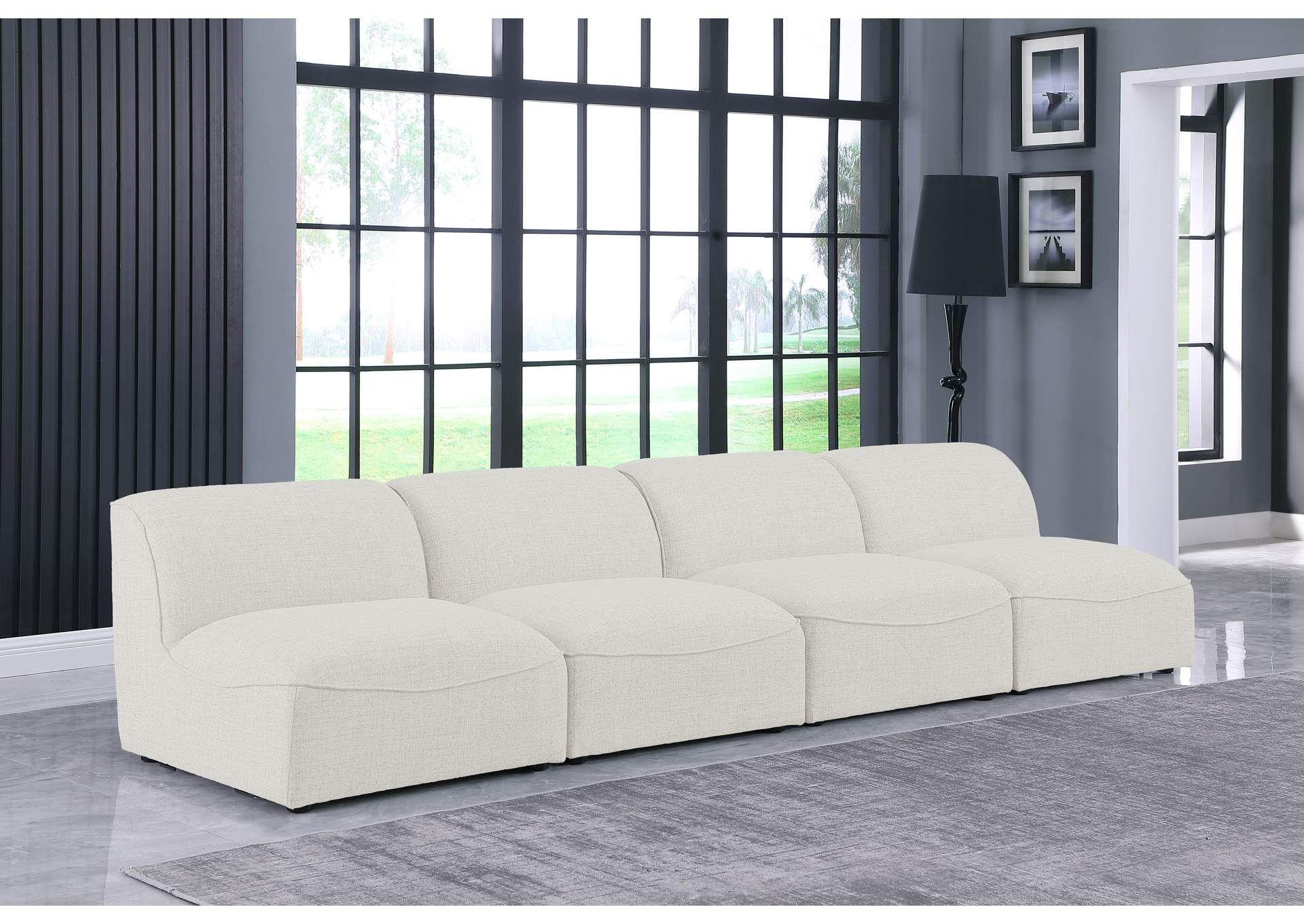 Miramar Cream Durable Linen Textured Modular Sofa,Meridian Furniture