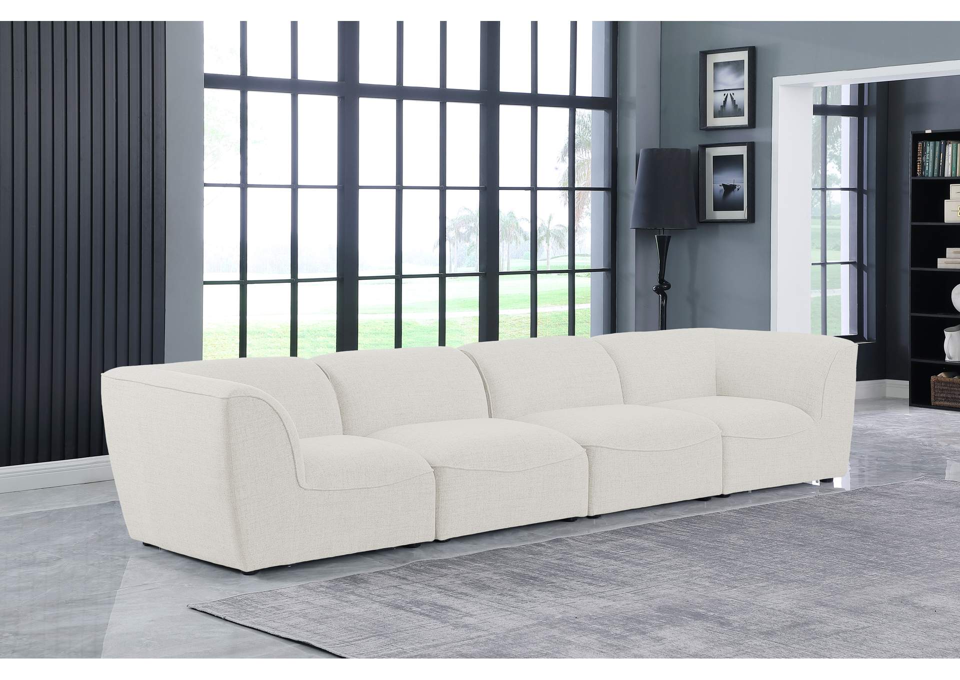 Miramar Cream Durable Linen Textured Modular Sofa,Meridian Furniture