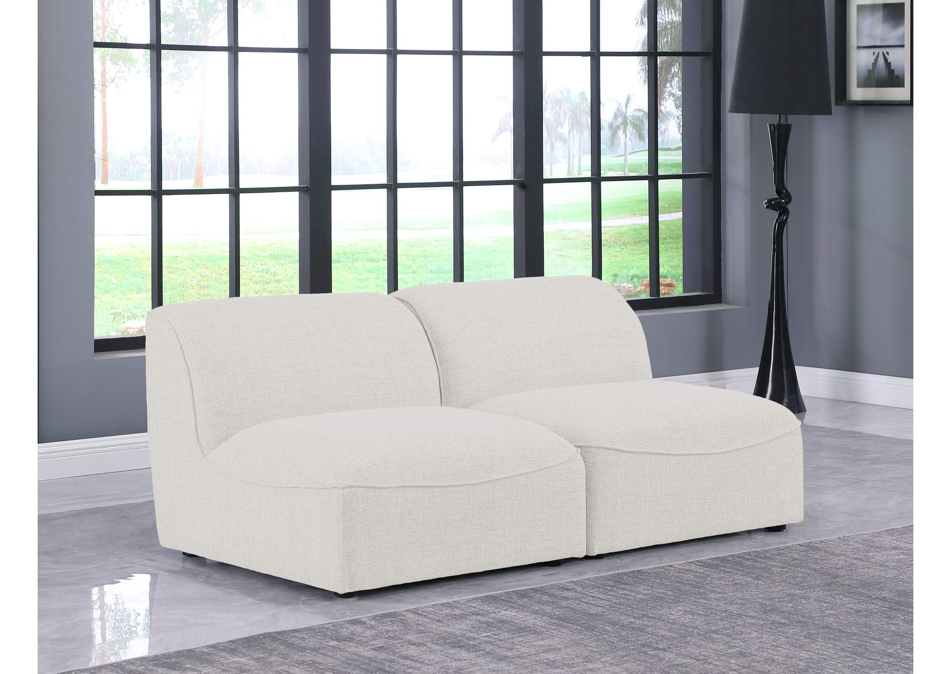 Miramar Cream Durable Linen Textured Modular Sofa,Meridian Furniture