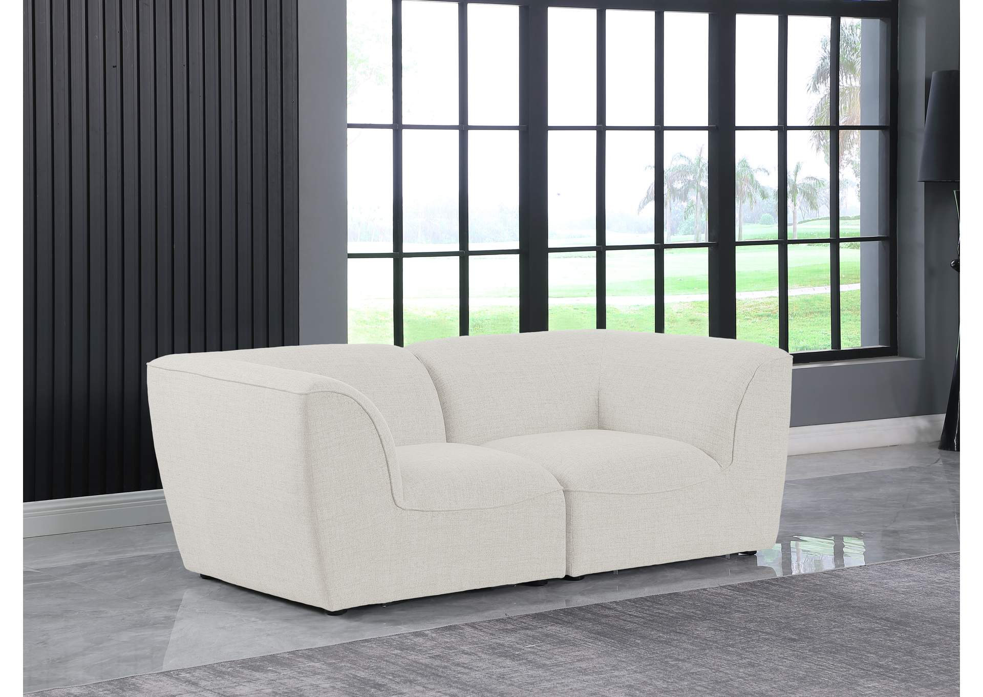 Miramar Cream Durable Linen Textured Modular Sofa,Meridian Furniture