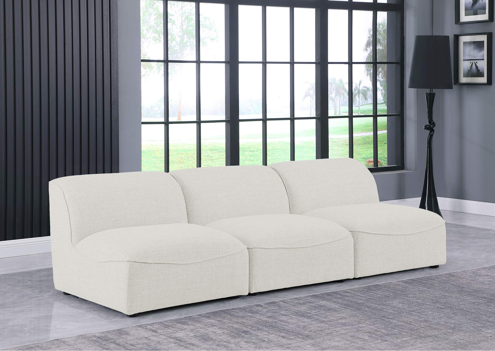 Miramar Cream Durable Linen Textured Modular Sofa,Meridian Furniture