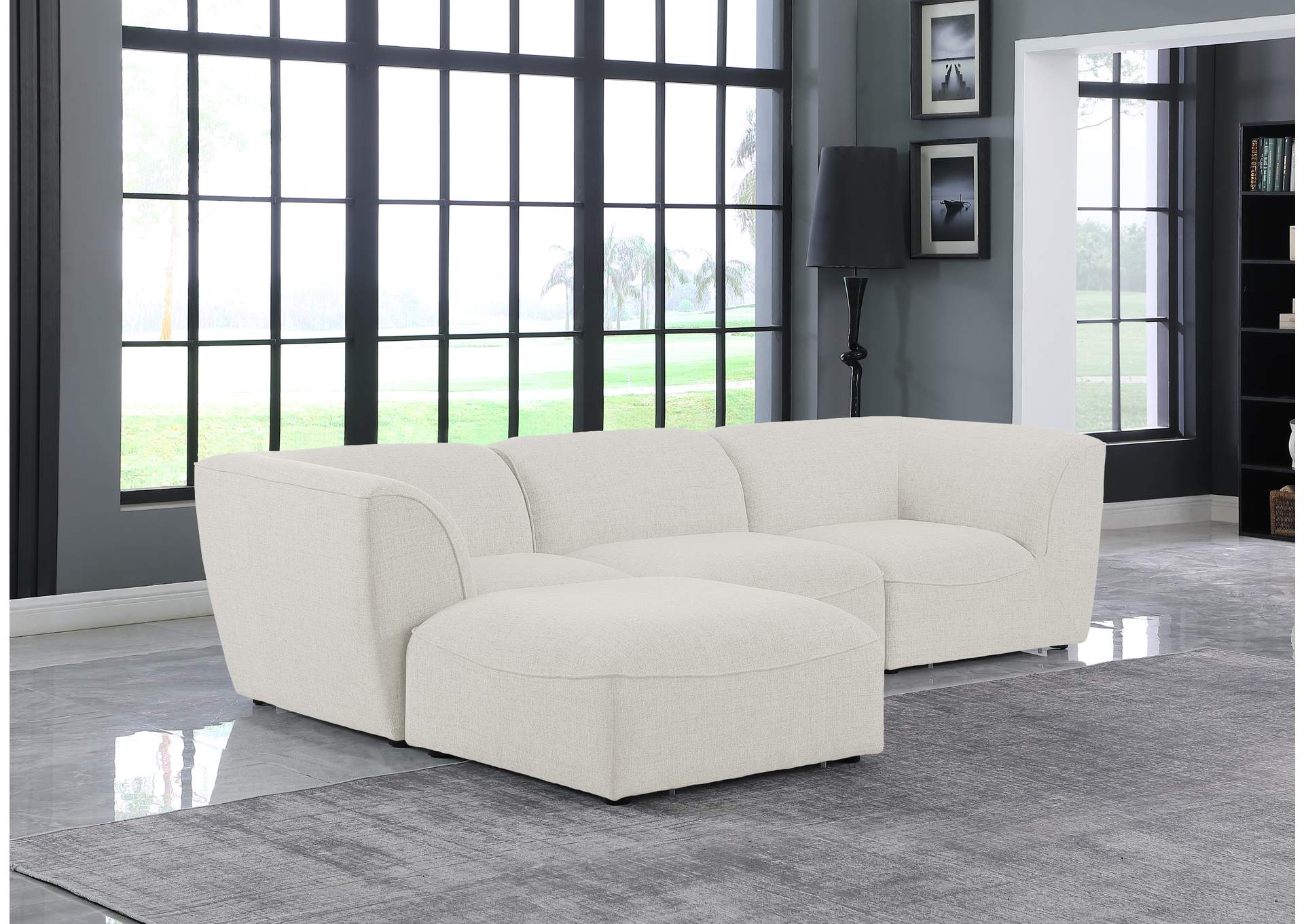 Miramar Cream Durable Linen Textured Modular Sectional,Meridian Furniture