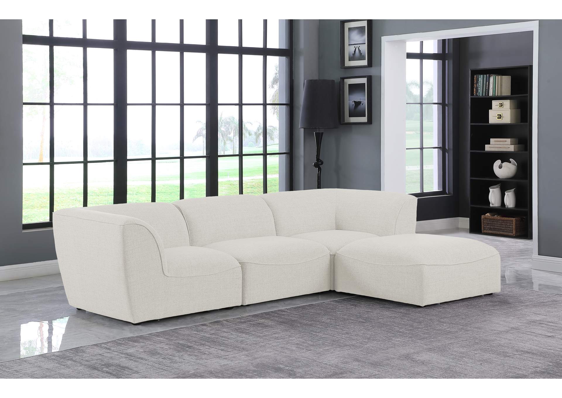 Miramar Cream Durable Linen Textured Modular Sectional,Meridian Furniture