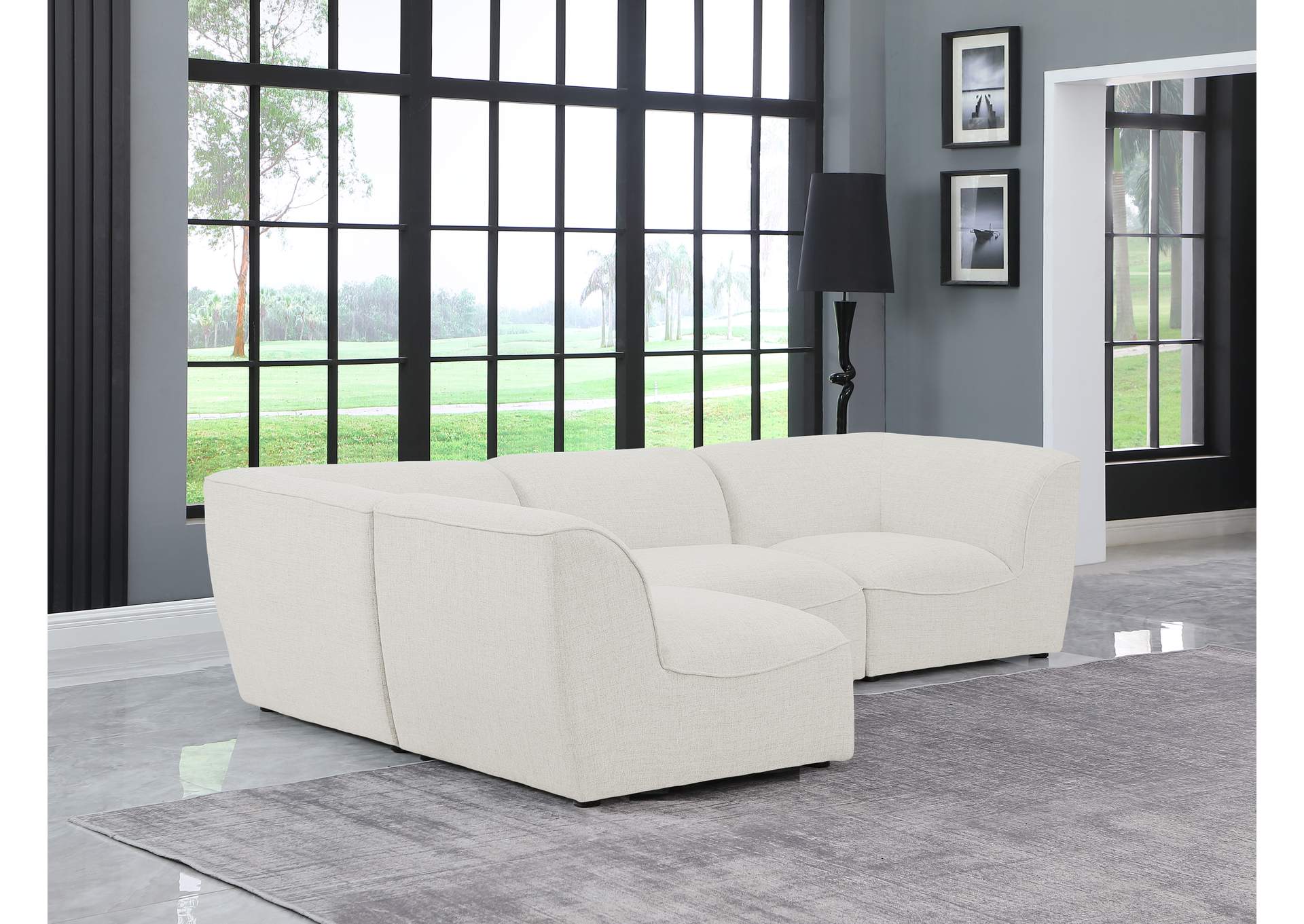 Miramar Cream Durable Linen Textured Modular Sectional,Meridian Furniture