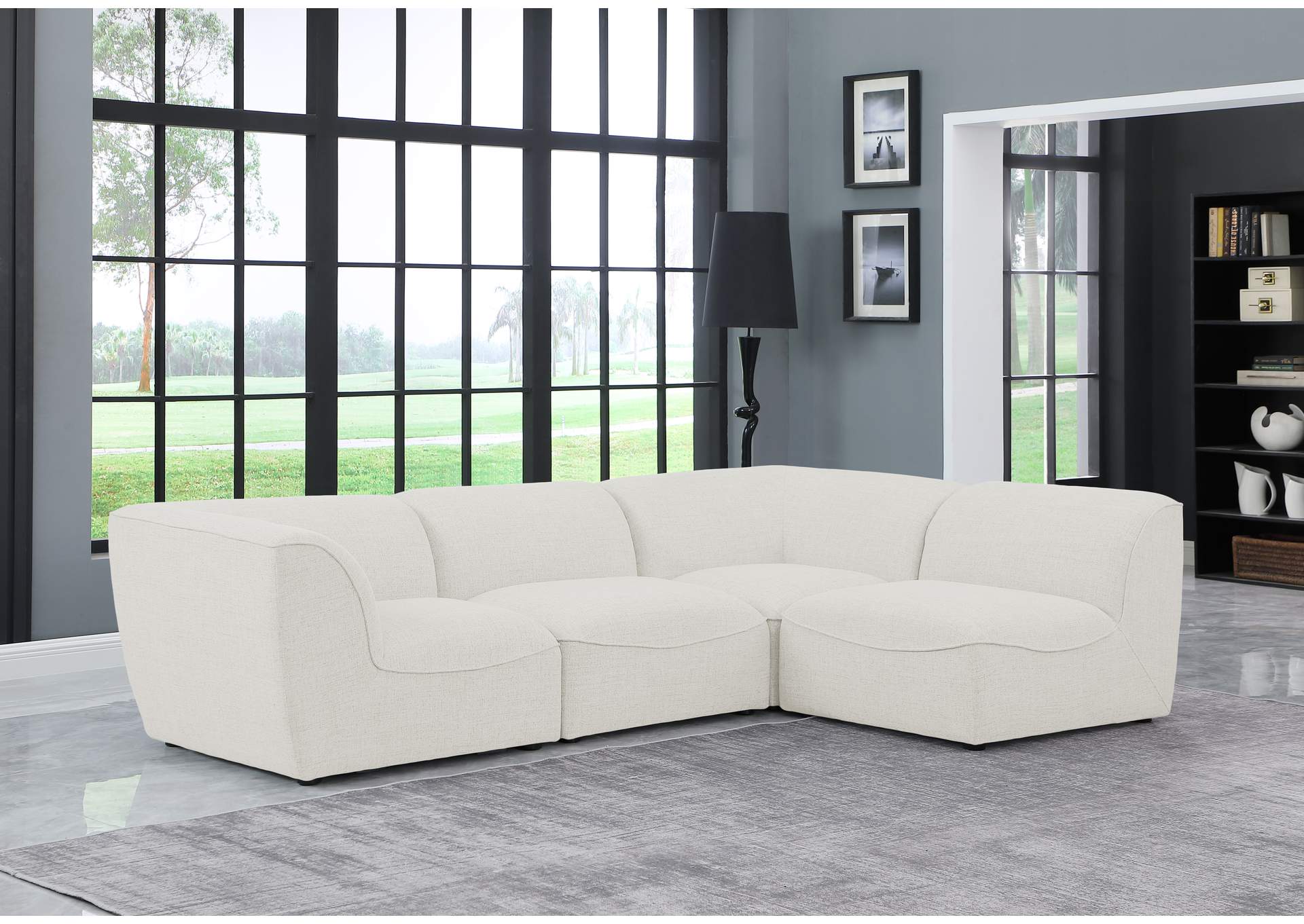 Miramar Cream Durable Linen Textured Modular Sectional,Meridian Furniture