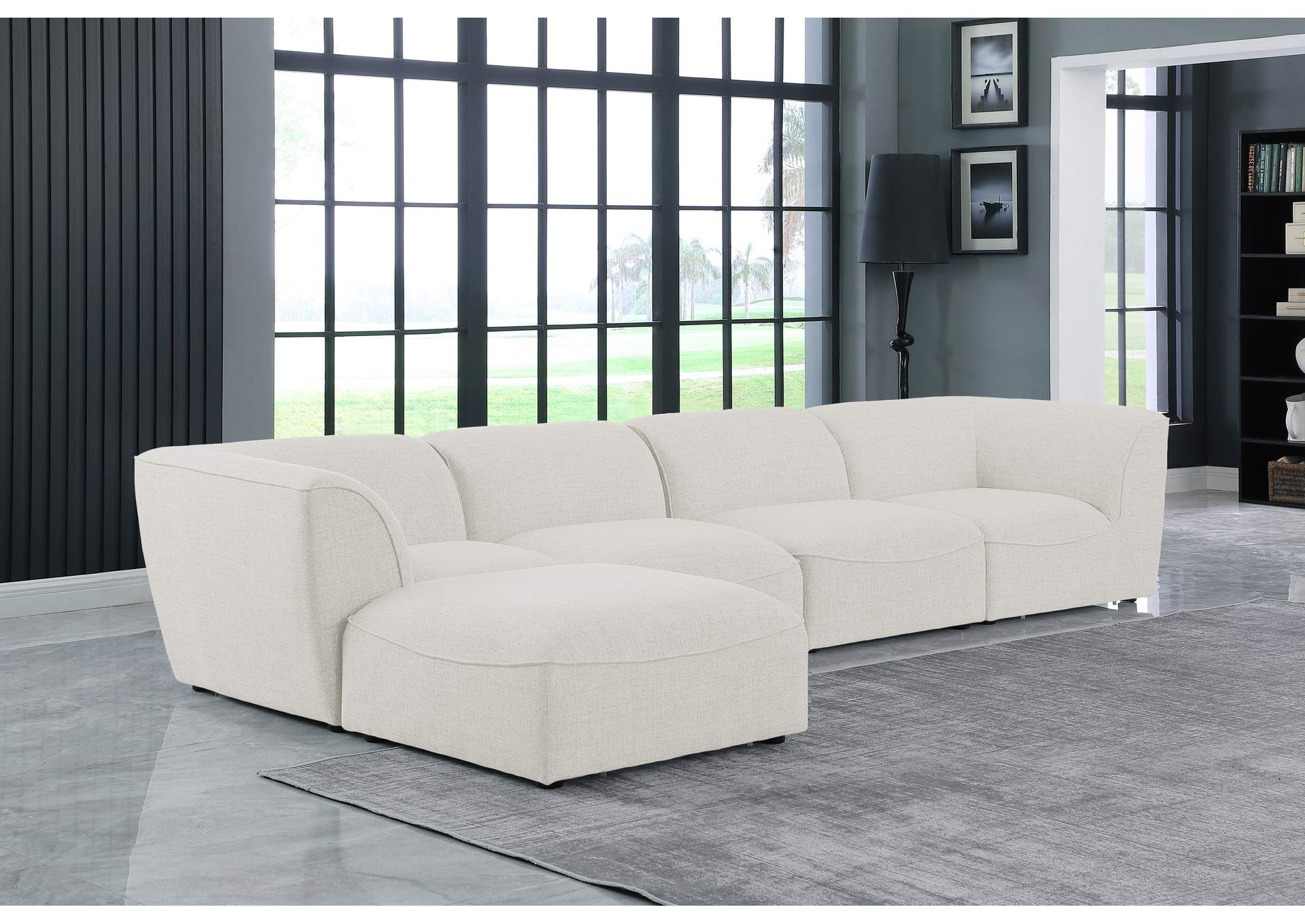 Miramar Cream Durable Linen Textured Modular Sectional,Meridian Furniture