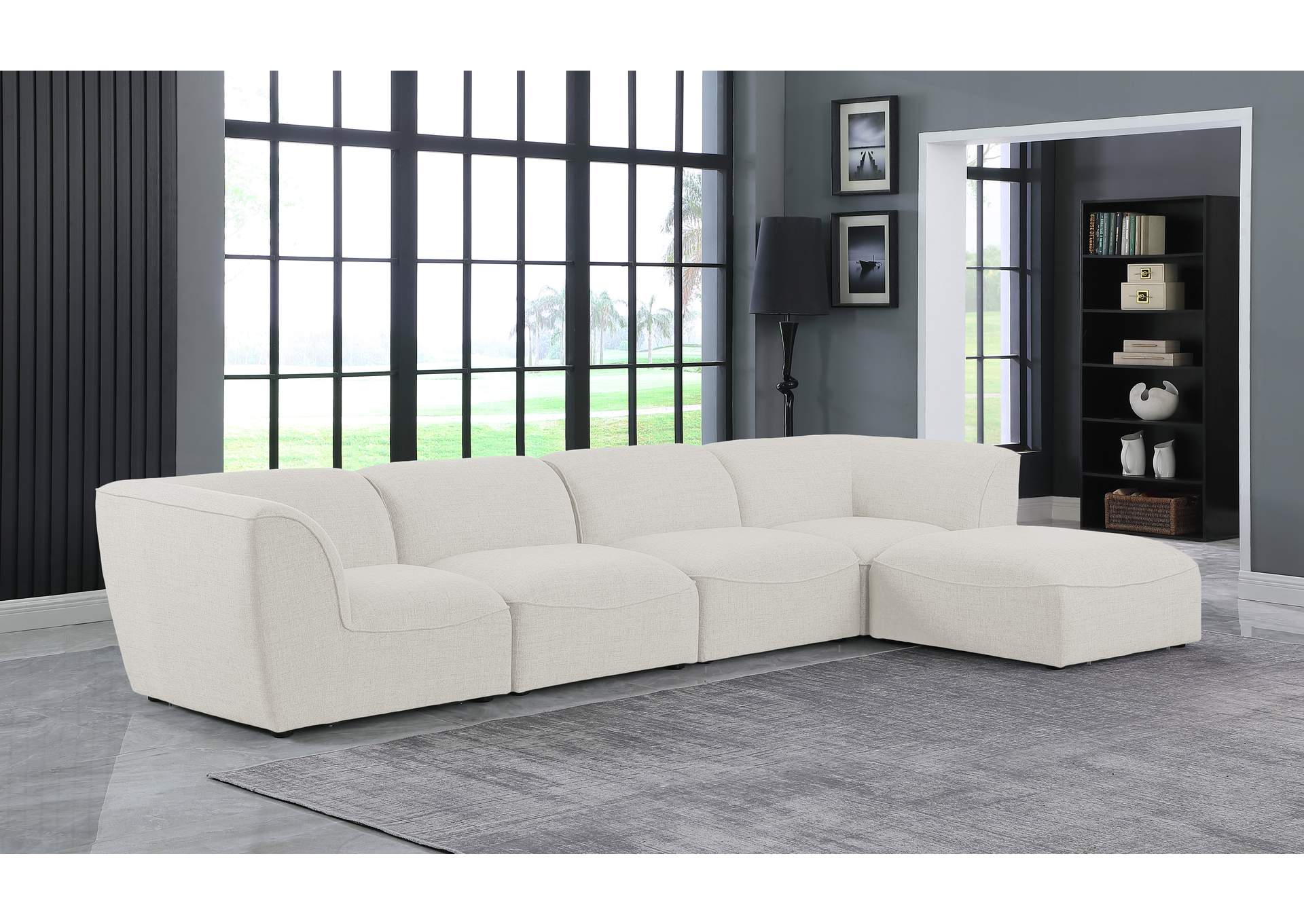 Miramar Cream Durable Linen Textured Modular Sectional,Meridian Furniture