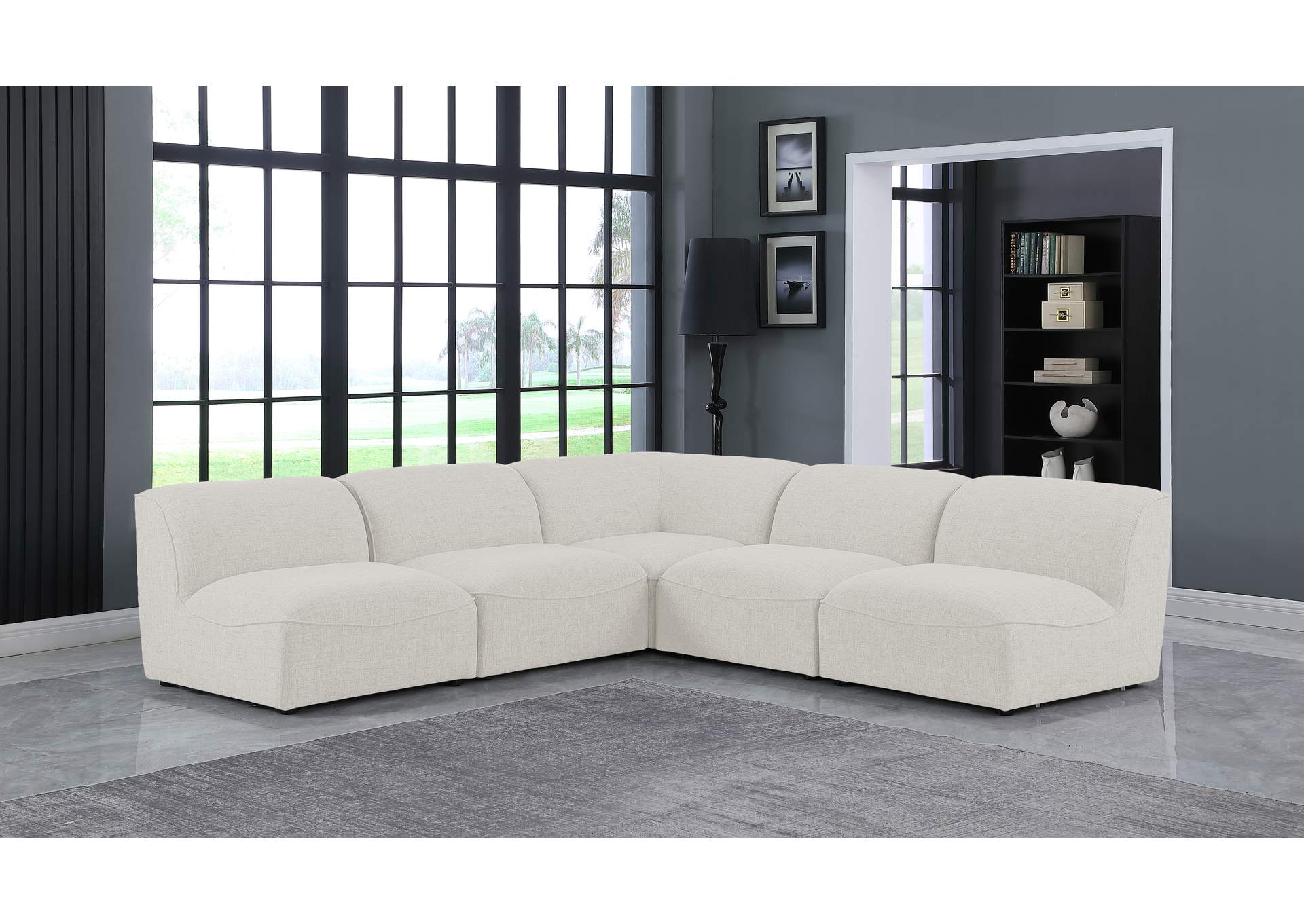 Miramar Cream Durable Linen Textured Modular Sectional,Meridian Furniture