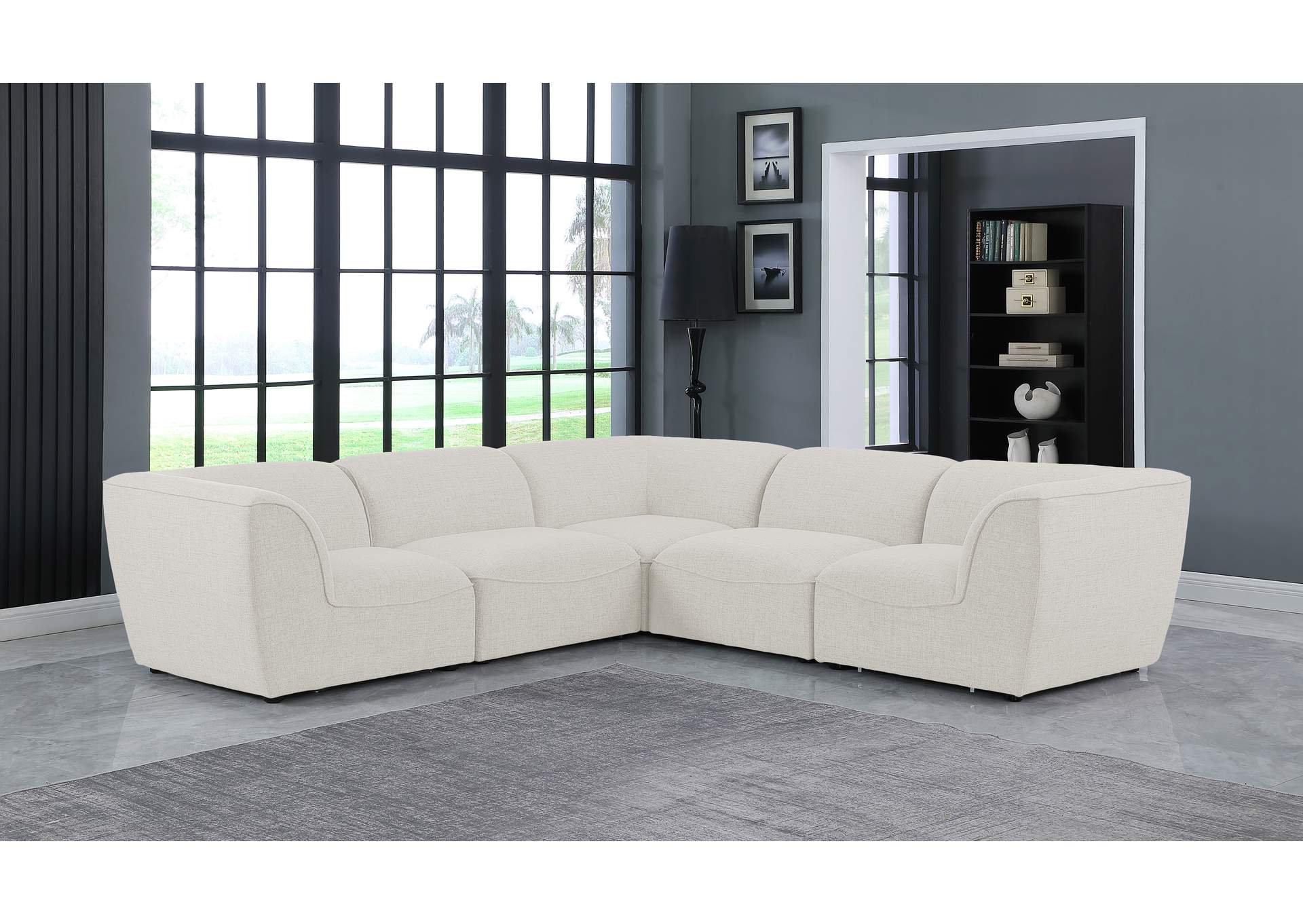 Miramar Cream Durable Linen Textured Modular Sectional,Meridian Furniture