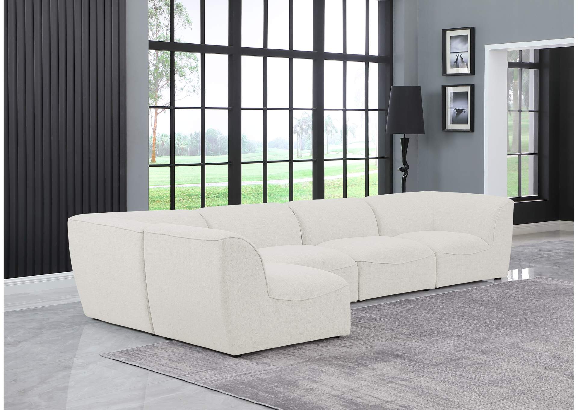 Miramar Cream Durable Linen Textured Modular Sectional,Meridian Furniture