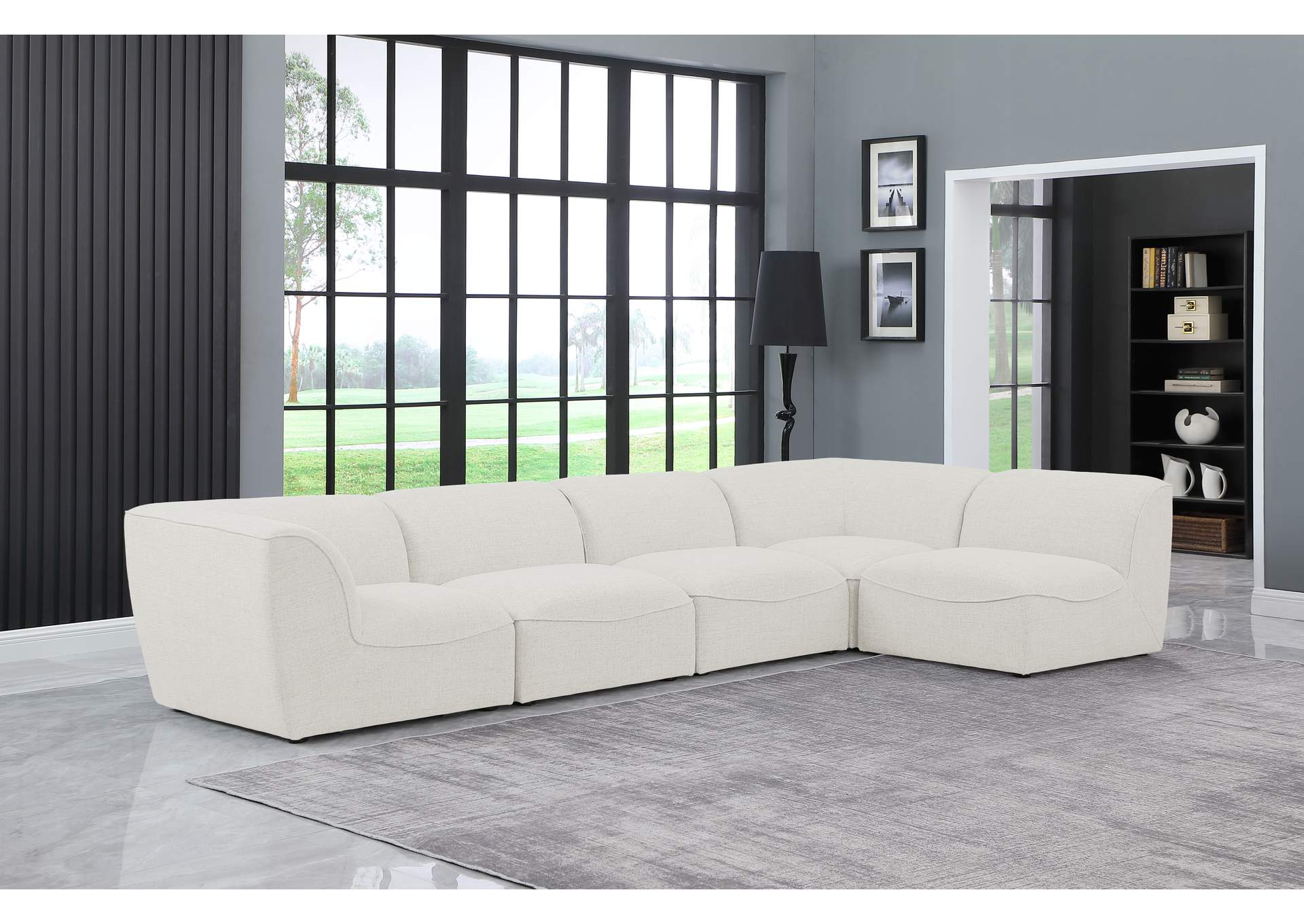 Miramar Cream Durable Linen Textured Modular Sectional,Meridian Furniture