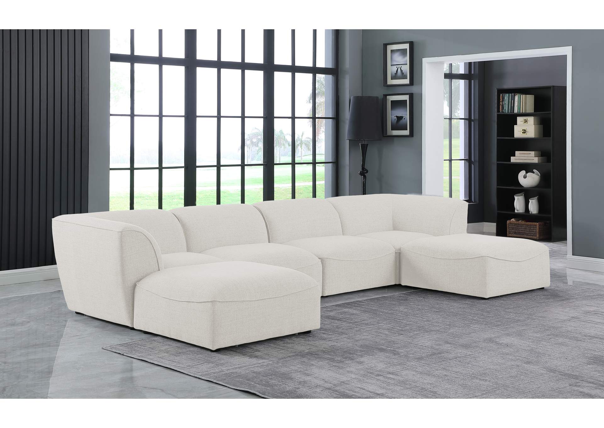 Miramar Cream Durable Linen Textured Modular Sectional,Meridian Furniture