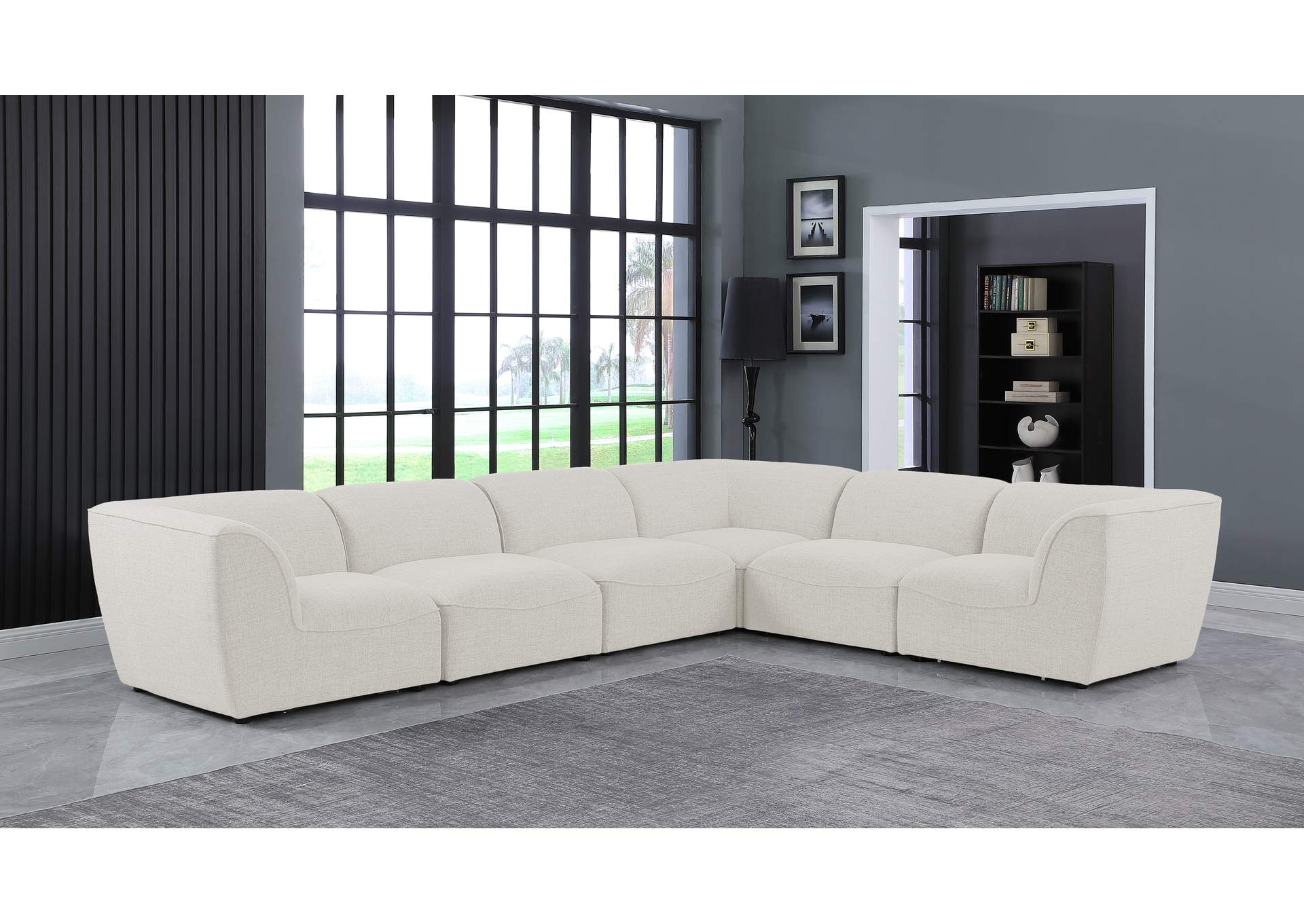 Miramar Cream Durable Linen Textured Modular Sectional,Meridian Furniture