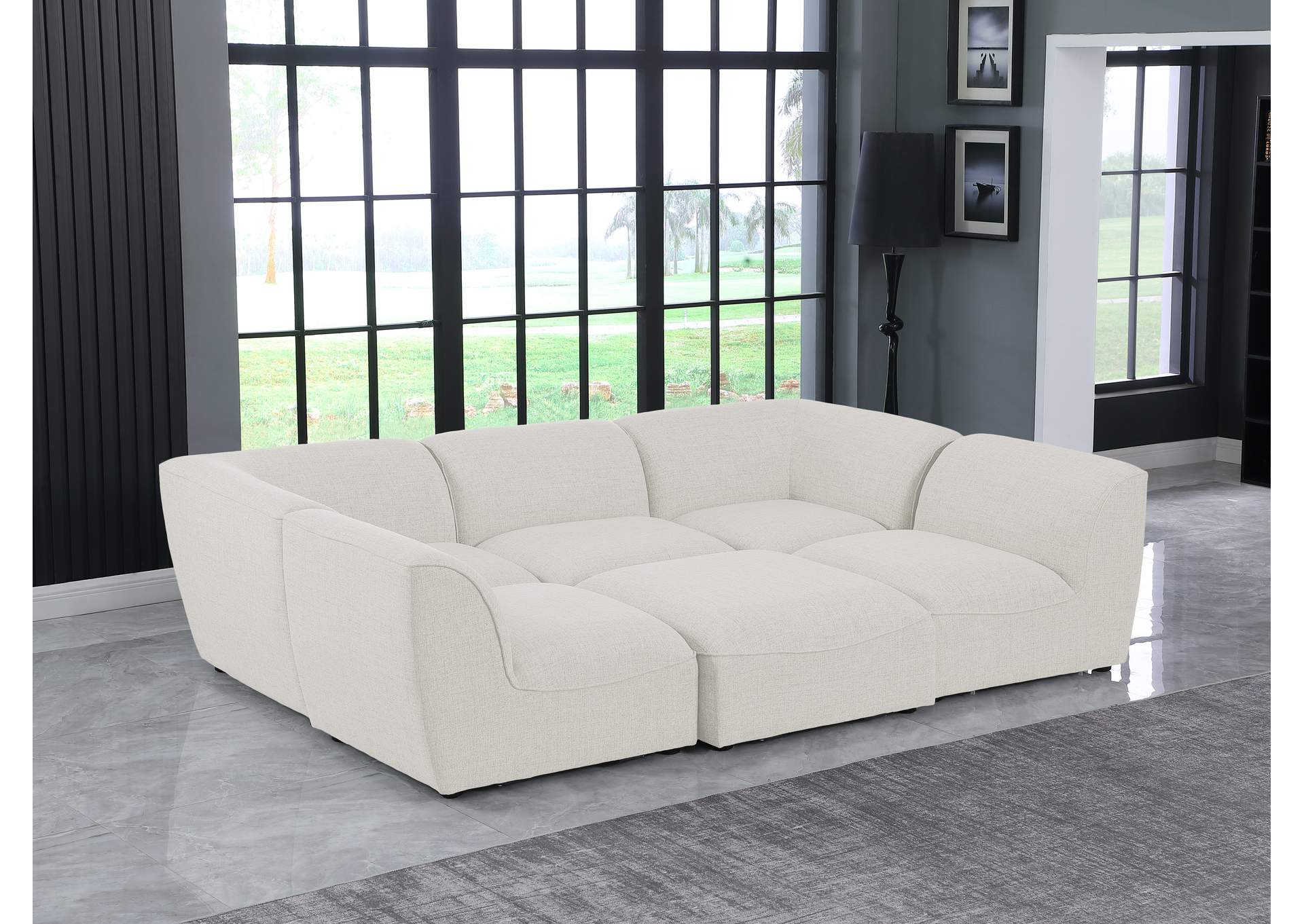 Miramar Cream Durable Linen Textured Modular Sectional,Meridian Furniture