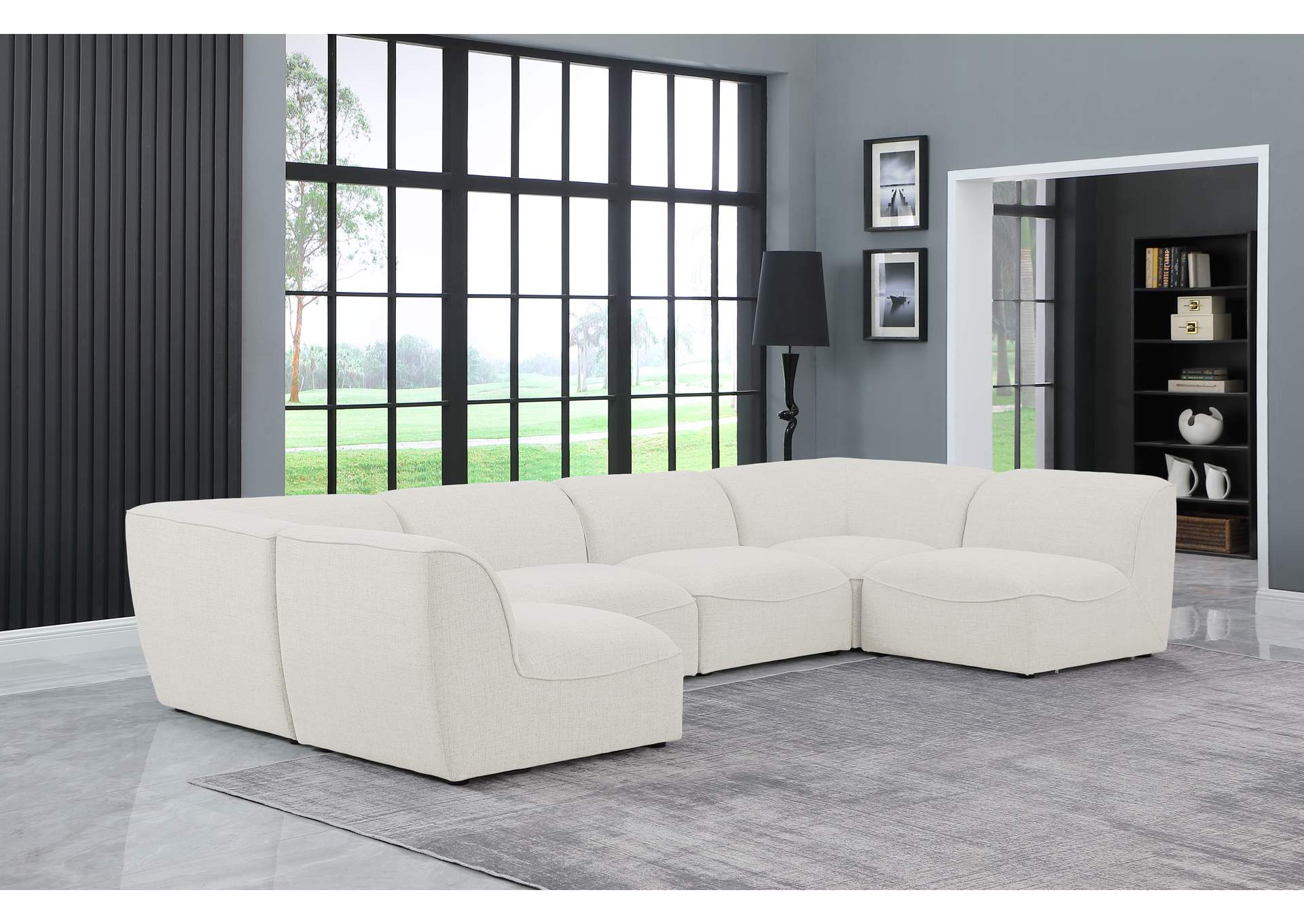 Miramar Cream Durable Linen Textured Modular Sectional,Meridian Furniture