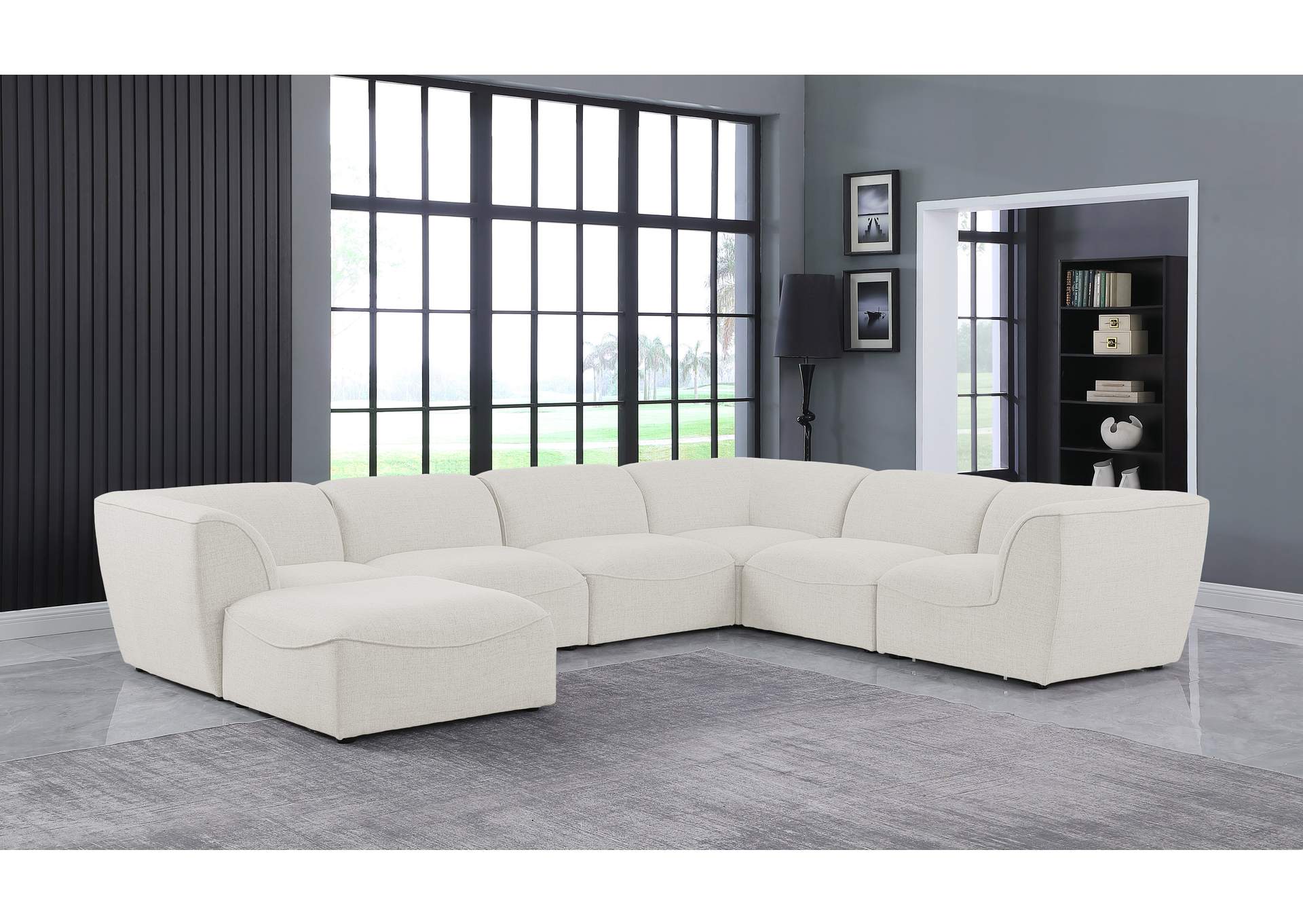 Miramar Cream Durable Linen Textured Modular Sectional,Meridian Furniture