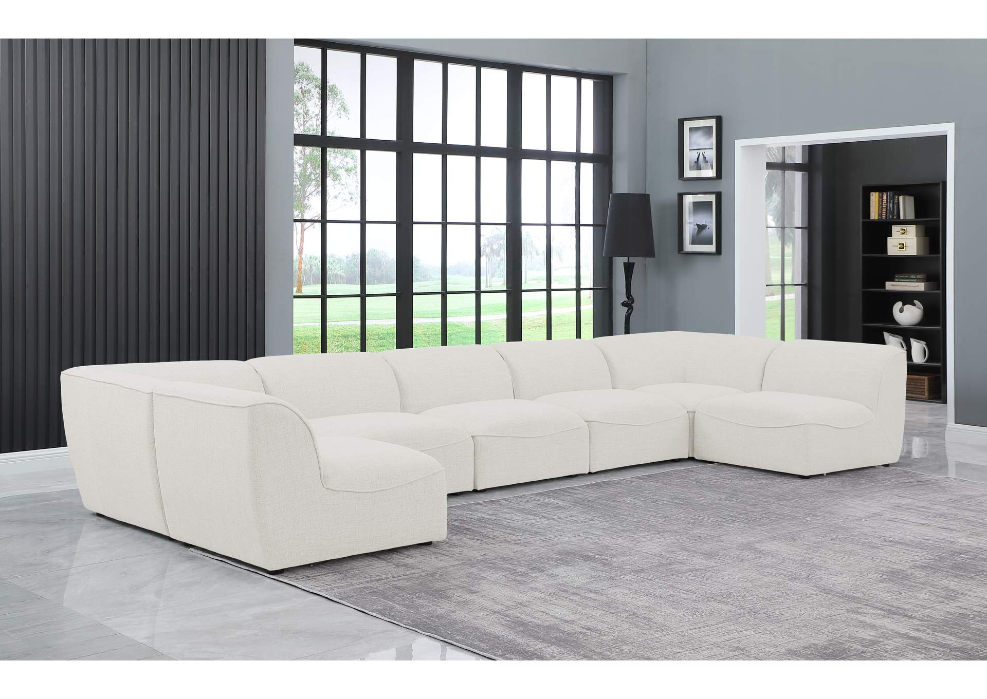 Miramar Cream Durable Linen Textured Modular Sectional,Meridian Furniture