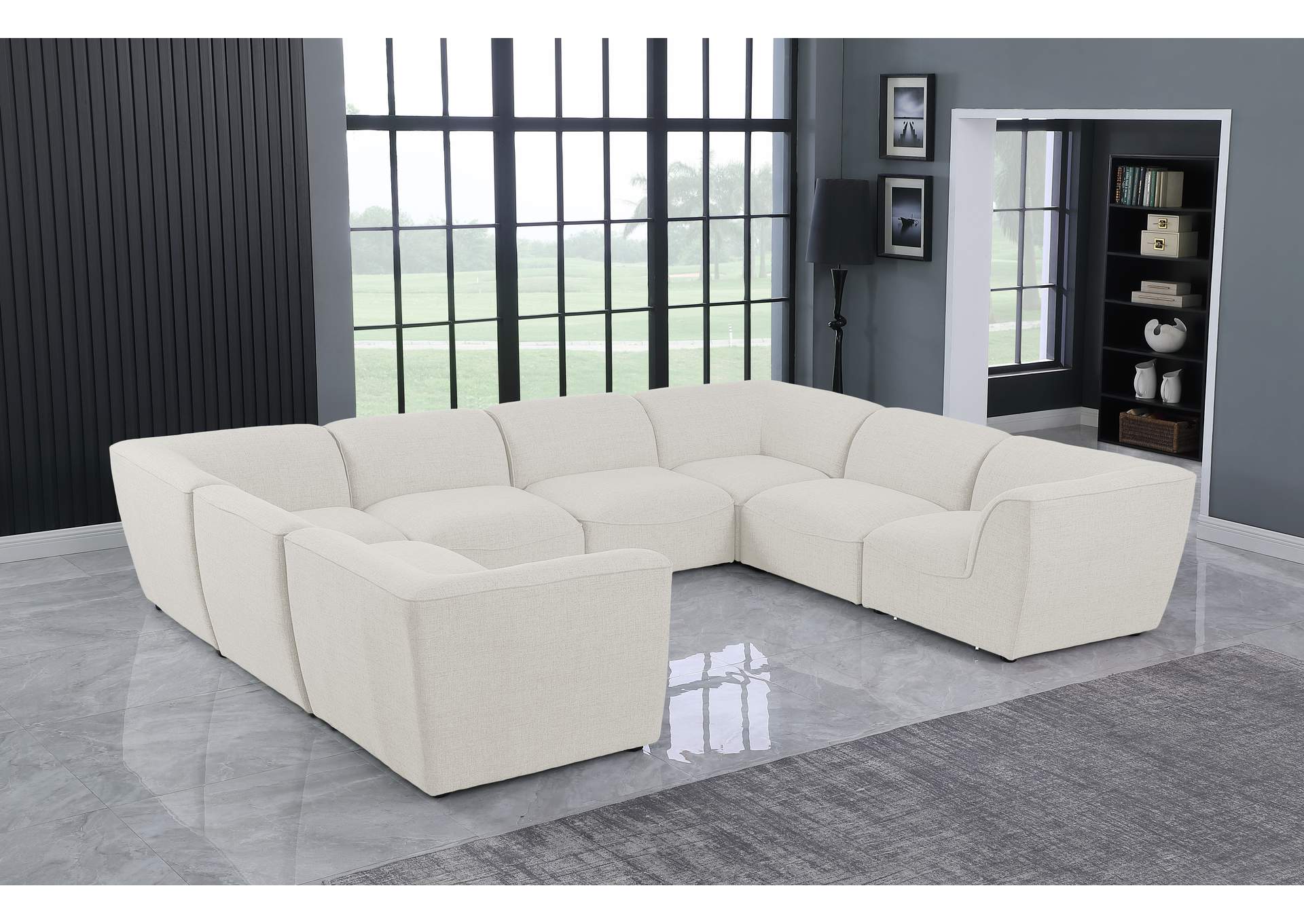 Miramar Cream Durable Linen Textured Modular Sectional,Meridian Furniture