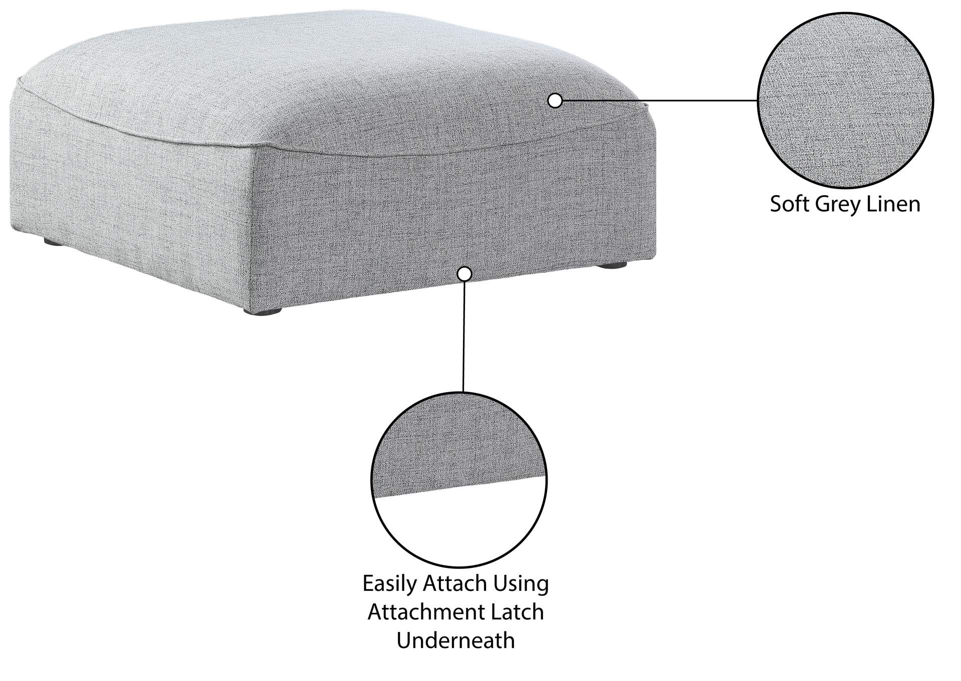 Miramar Grey Durable Linen Textured Ottoman,Meridian Furniture