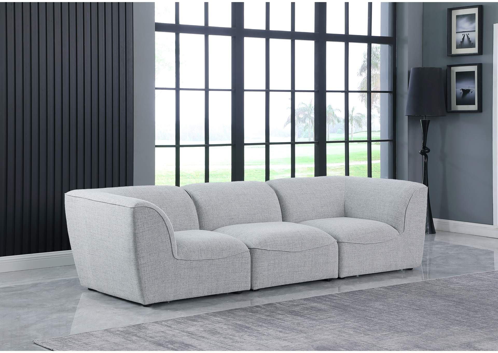 Miramar Grey Durable Linen Textured Modular Sofa,Meridian Furniture