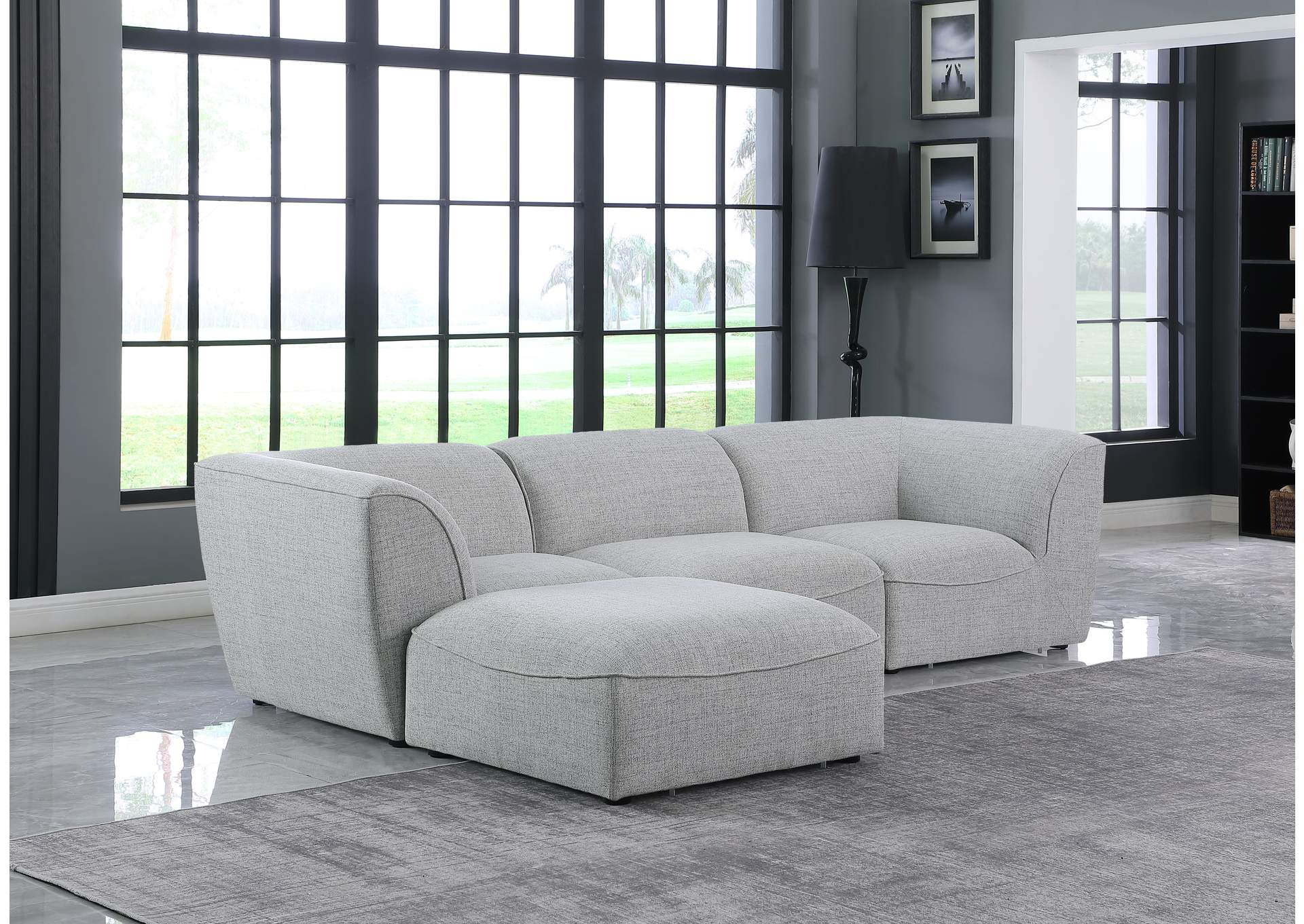 Miramar Grey Durable Linen Textured Modular Sectional,Meridian Furniture