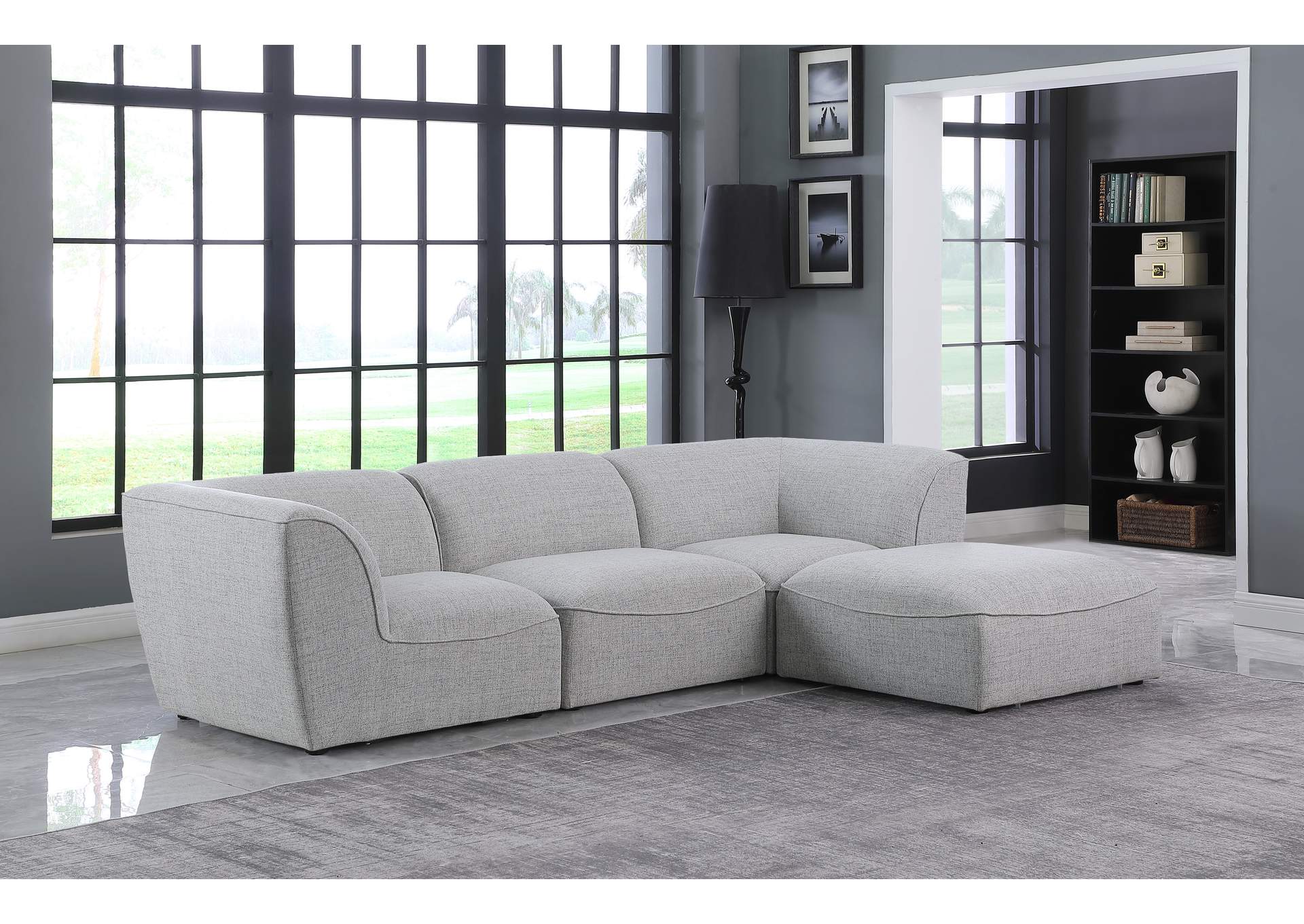 Miramar Grey Durable Linen Textured Modular Sectional,Meridian Furniture