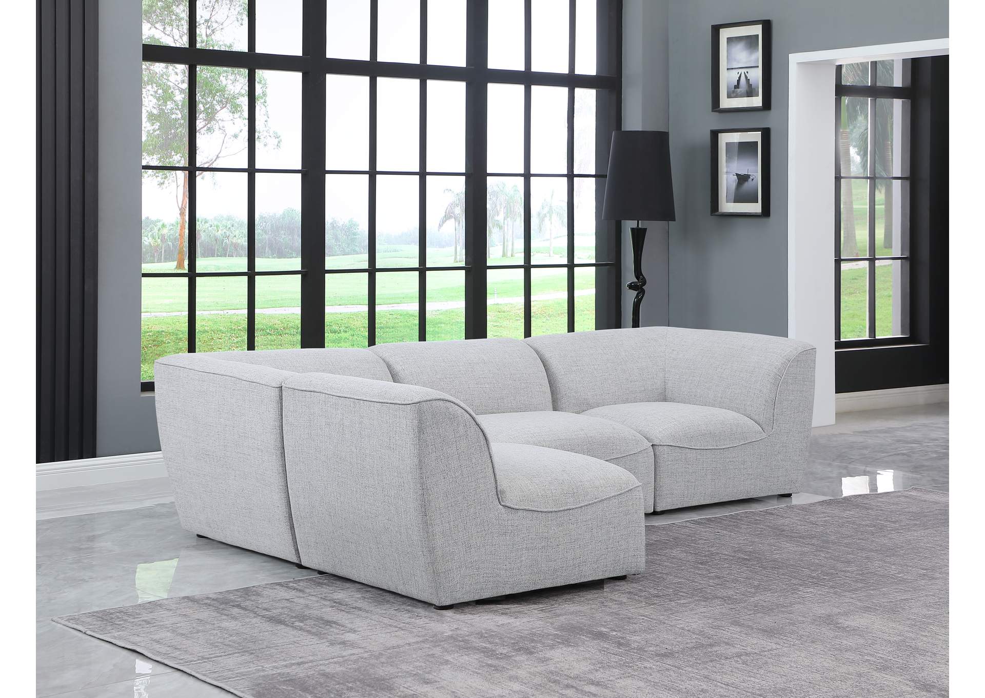 Miramar Grey Durable Linen Textured Modular Sectional,Meridian Furniture