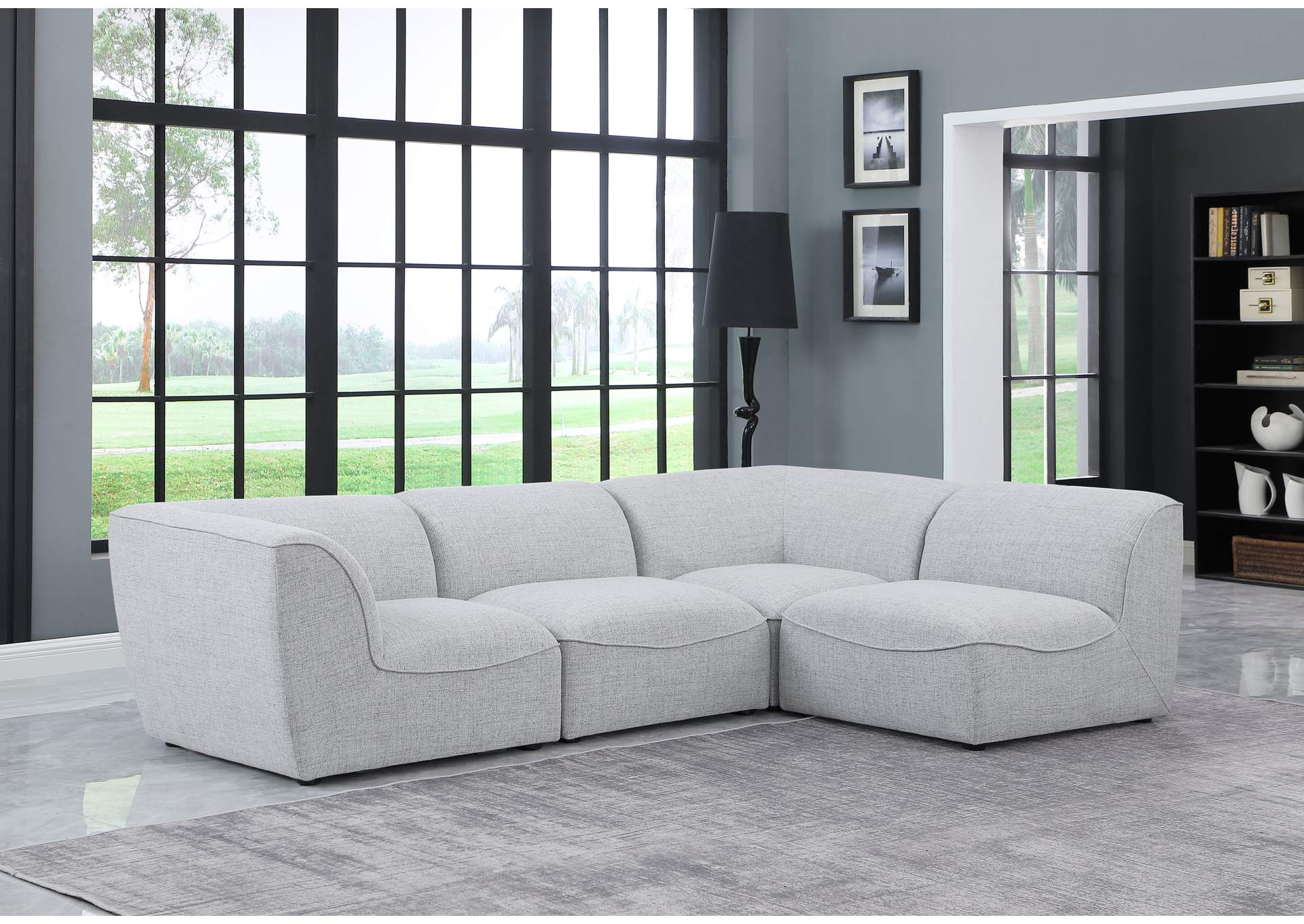 Miramar Grey Durable Linen Textured Modular Sectional,Meridian Furniture