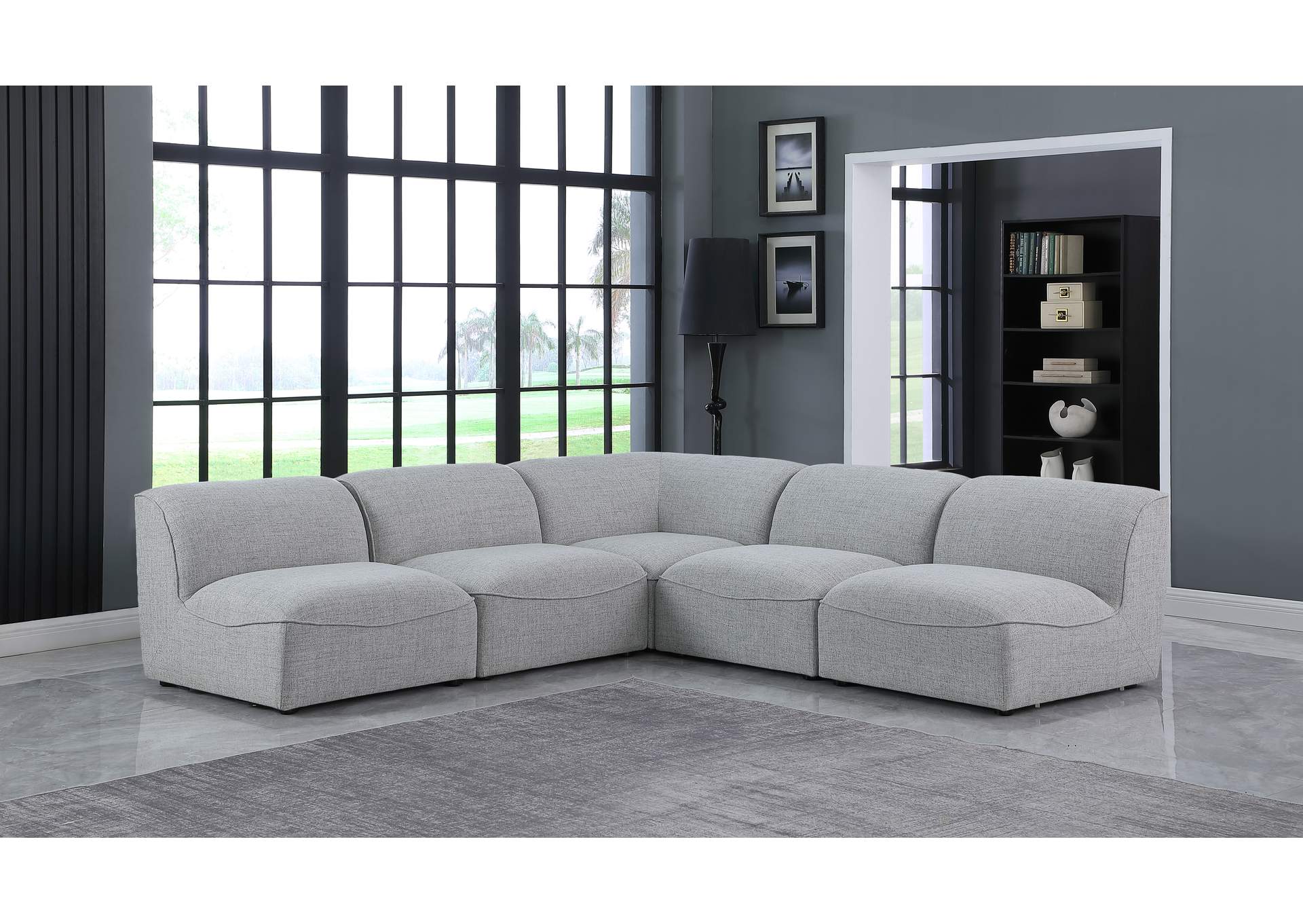 Miramar Grey Durable Linen Textured Modular Sectional,Meridian Furniture