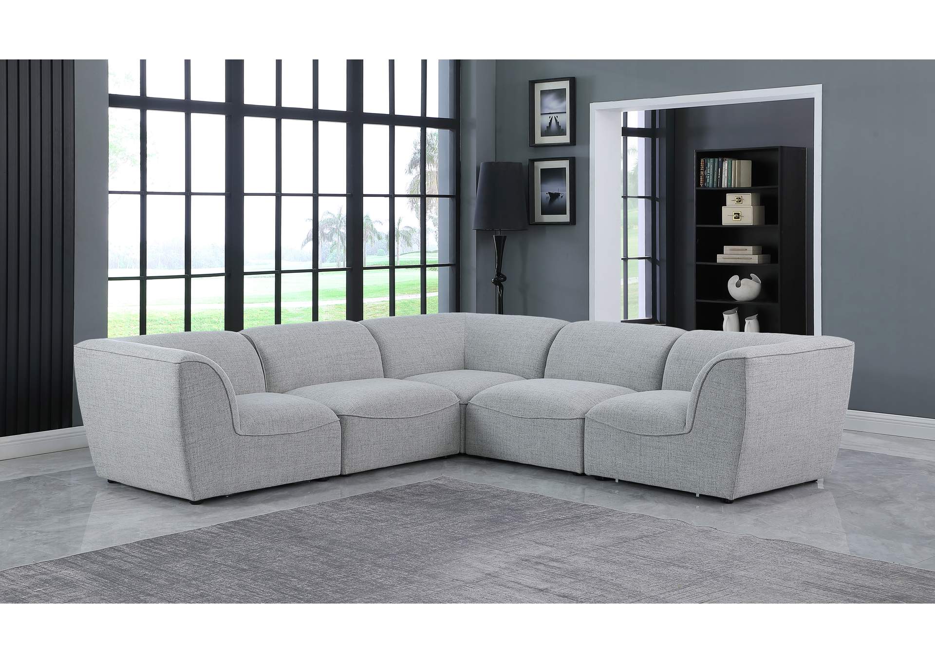 Miramar Grey Durable Linen Textured Modular Sectional,Meridian Furniture