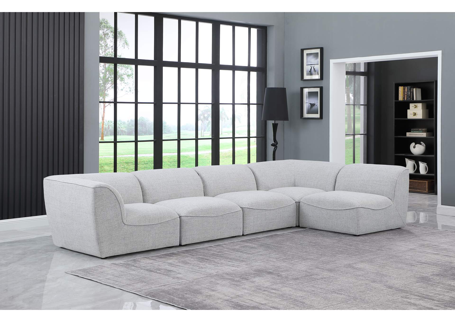 Miramar Grey Durable Linen Textured Modular Sectional,Meridian Furniture