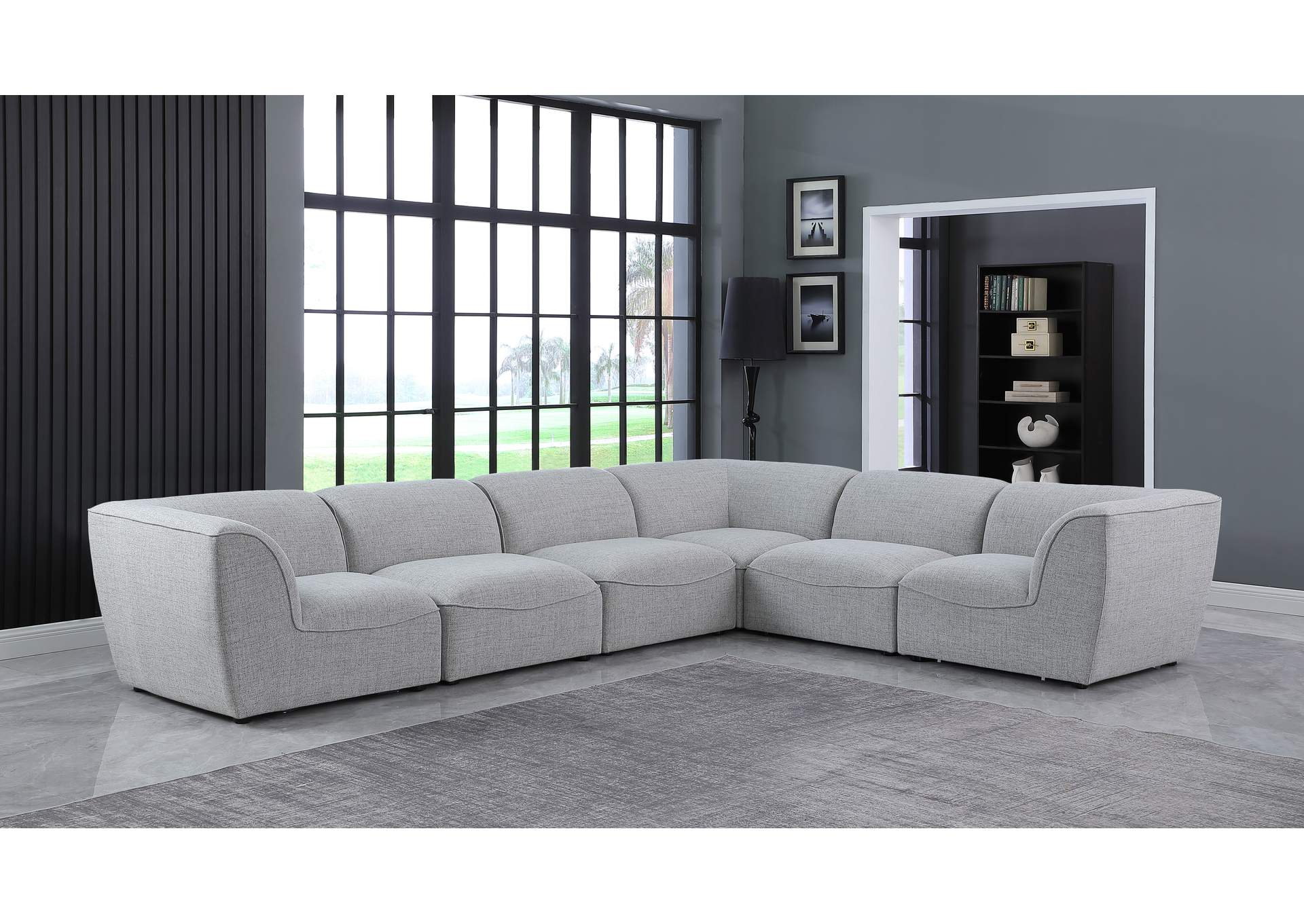 Miramar Grey Durable Linen Textured Modular Sectional,Meridian Furniture