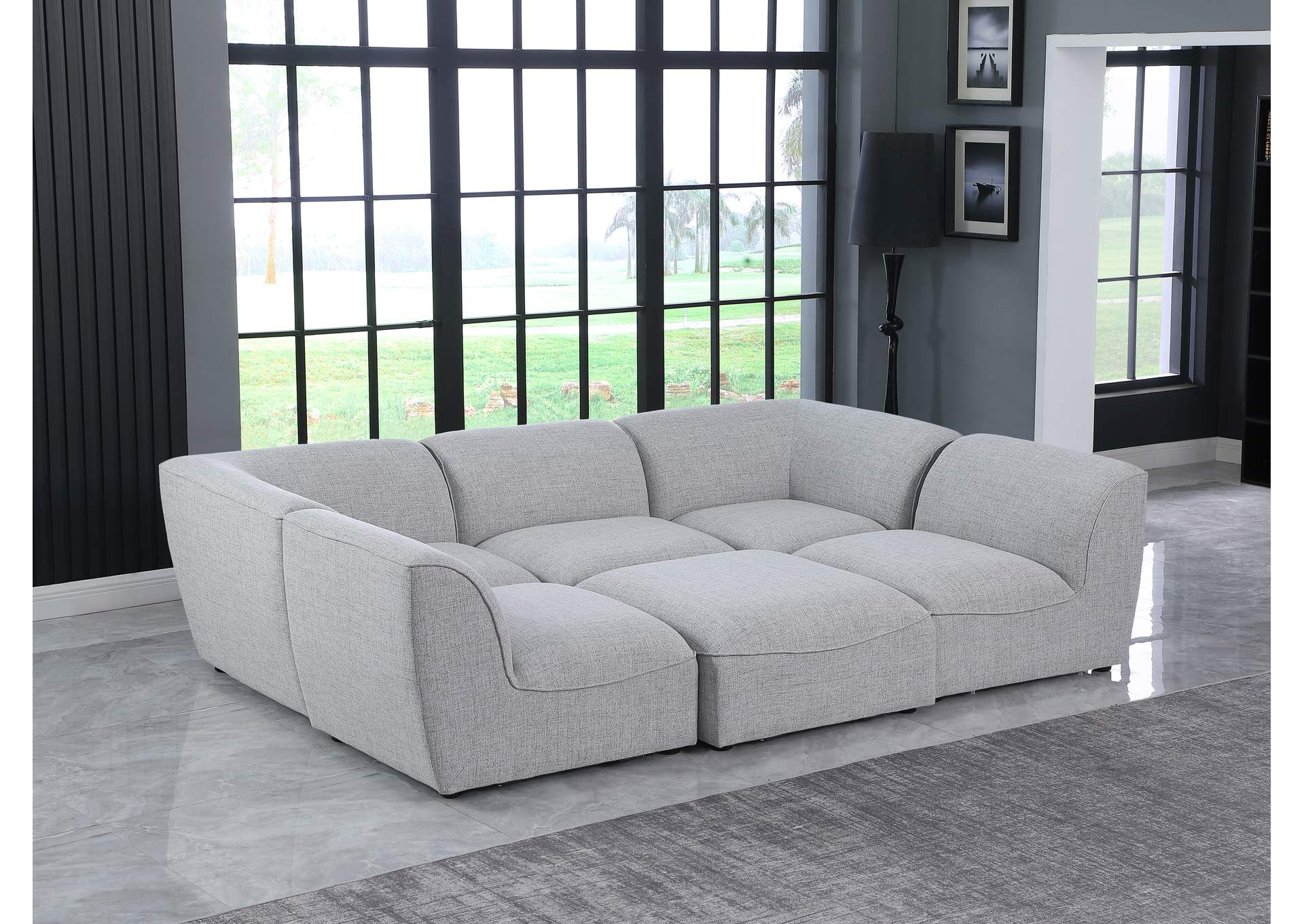 Miramar Grey Durable Linen Textured Modular Sectional,Meridian Furniture