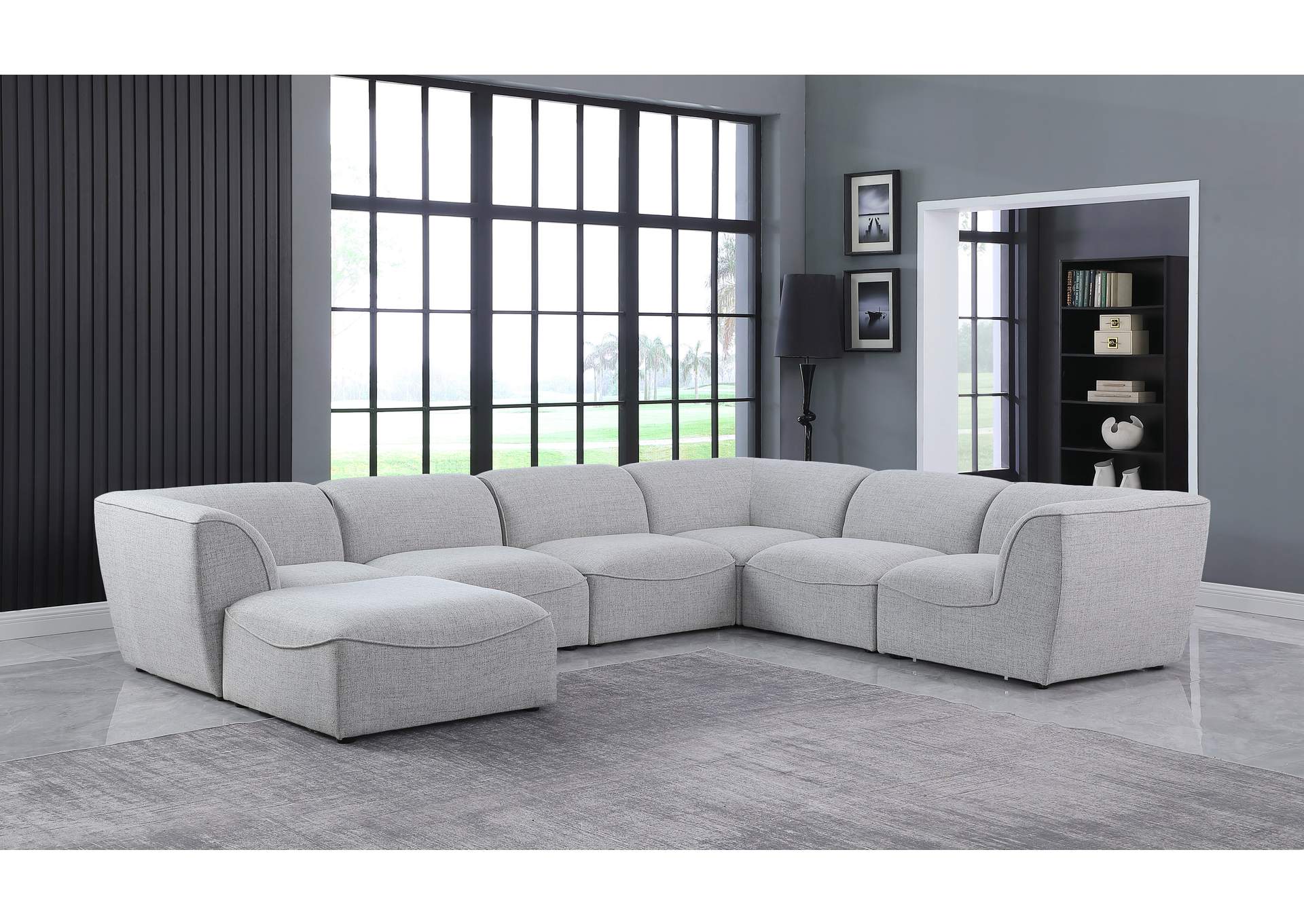 Miramar Grey Durable Linen Textured Modular Sectional,Meridian Furniture