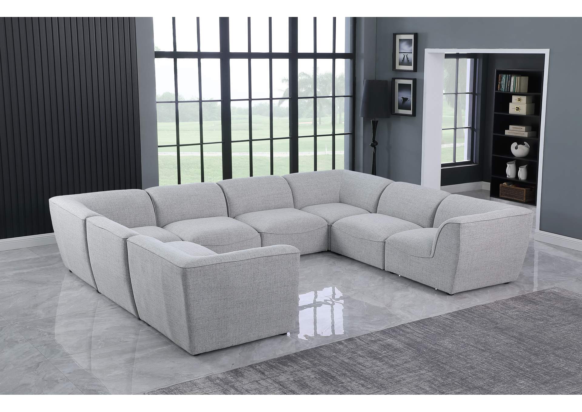 Miramar Grey Durable Linen Textured Modular Sectional,Meridian Furniture