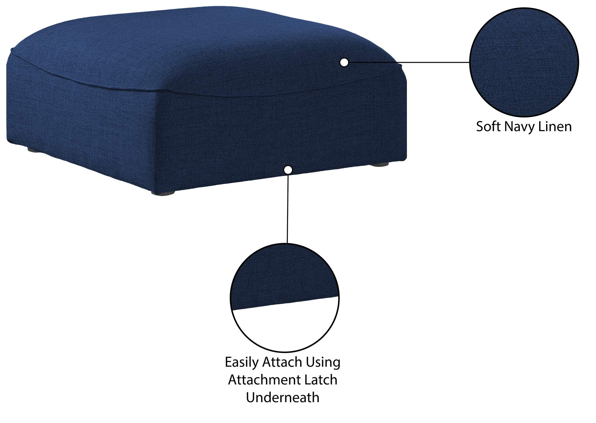 Miramar Navy Durable Linen Textured Ottoman,Meridian Furniture