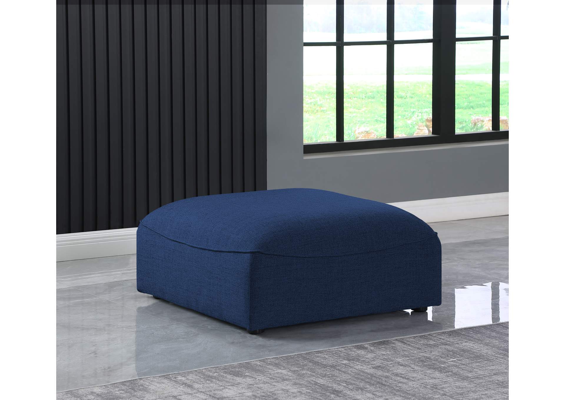 Miramar Navy Durable Linen Textured Ottoman,Meridian Furniture