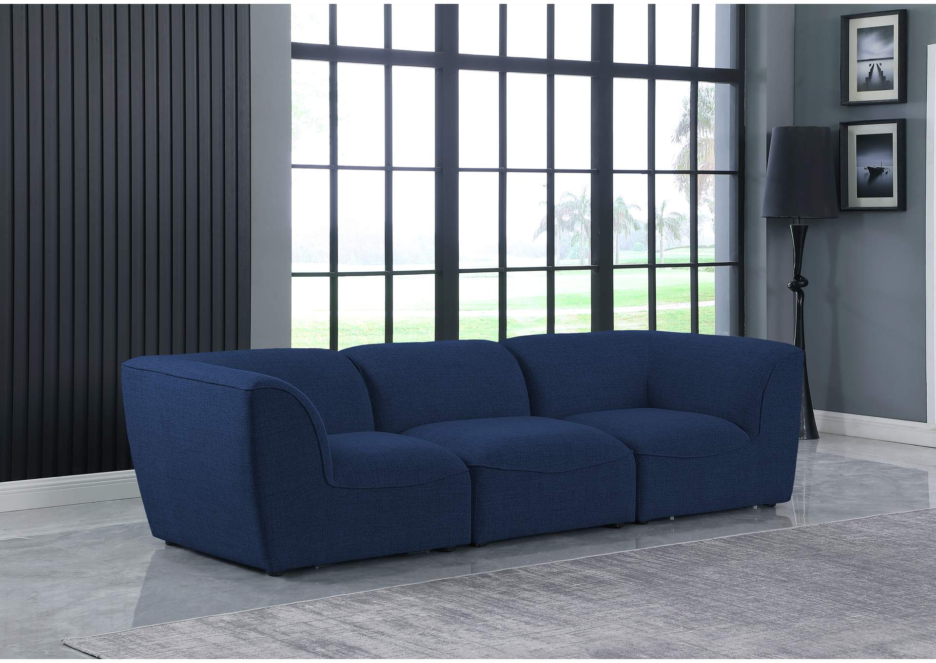 Miramar Navy Durable Linen Textured Modular Sofa,Meridian Furniture