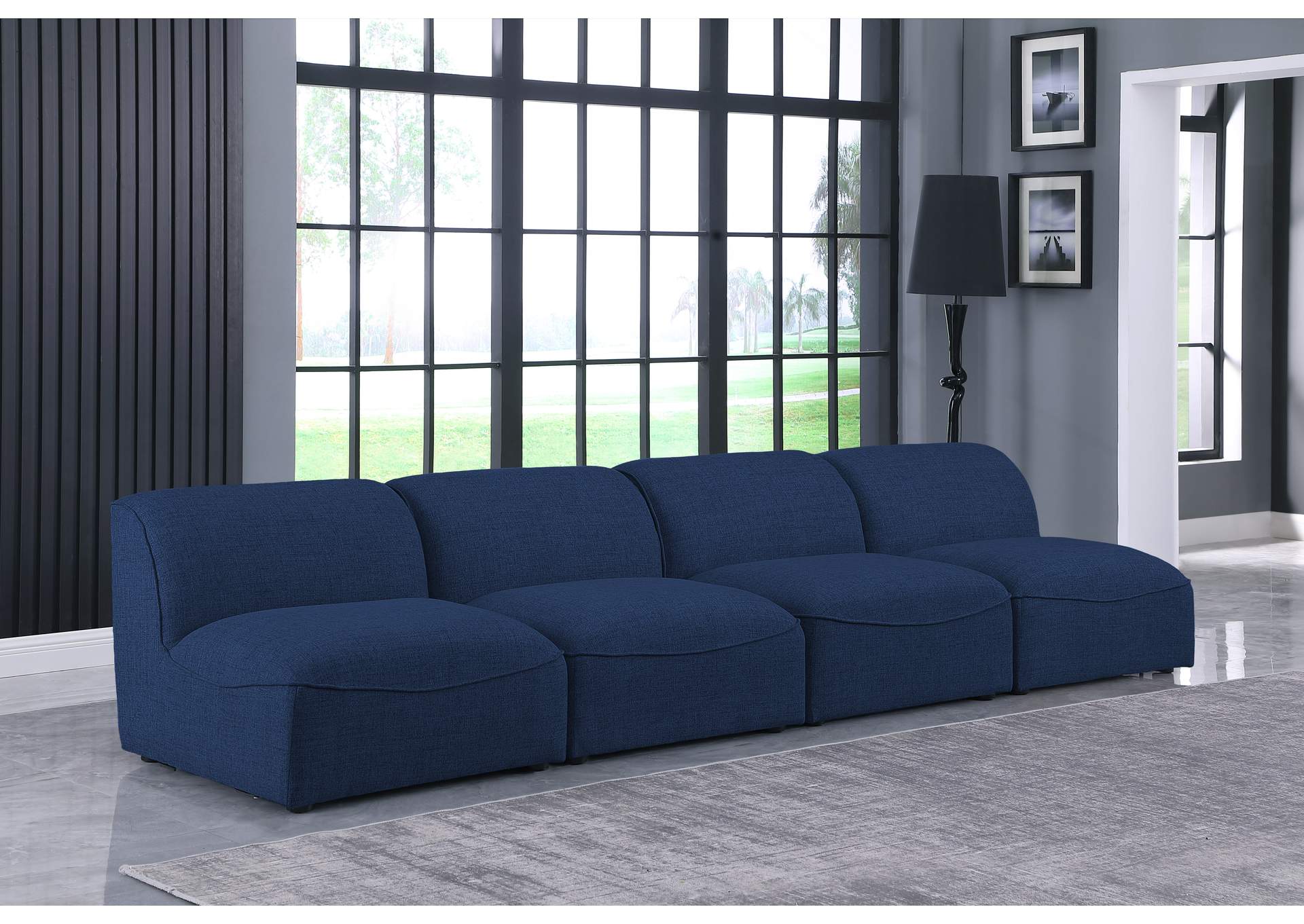 Miramar Navy Durable Linen Textured Modular Sofa,Meridian Furniture