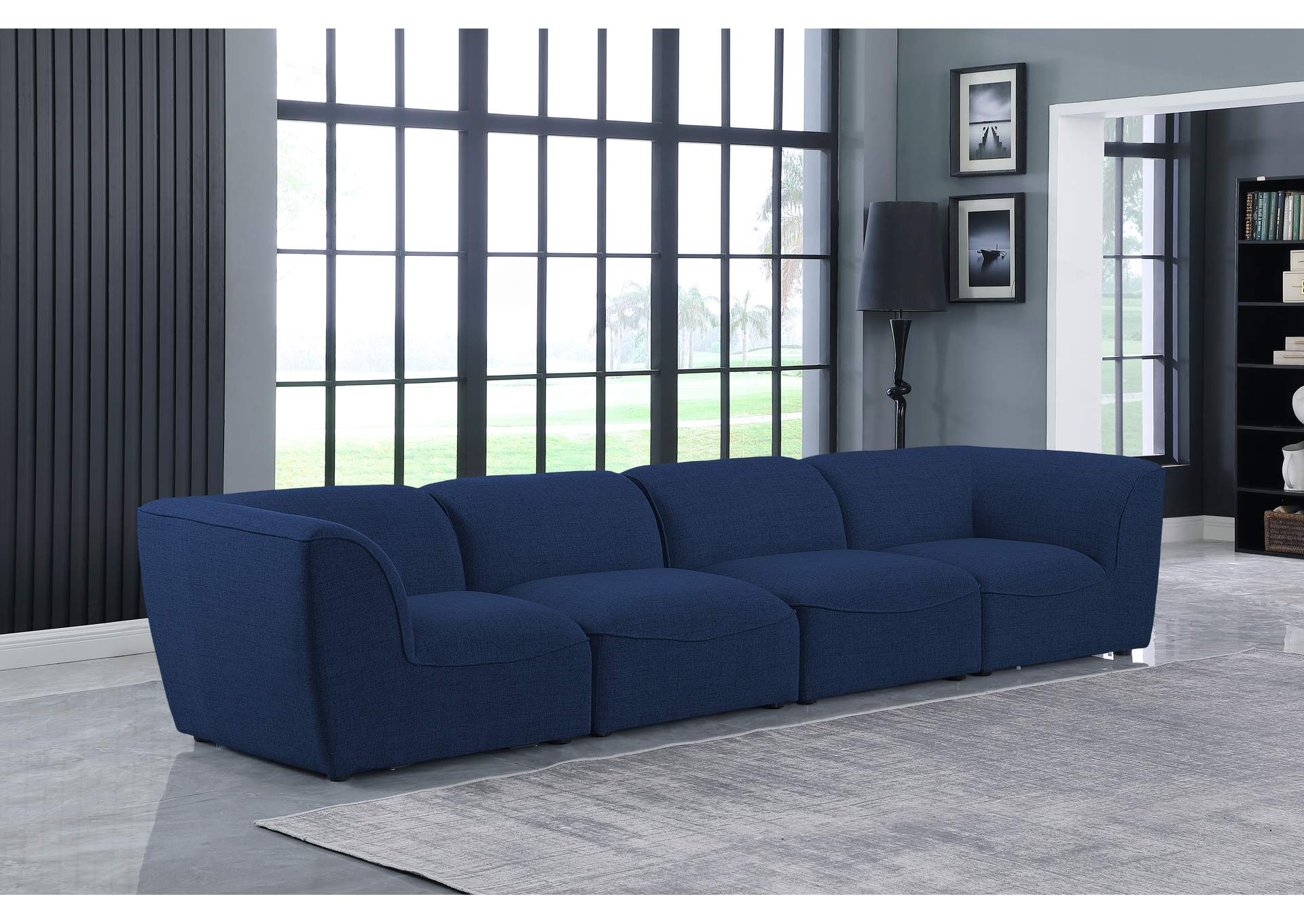 Miramar Navy Durable Linen Textured Modular Sofa,Meridian Furniture