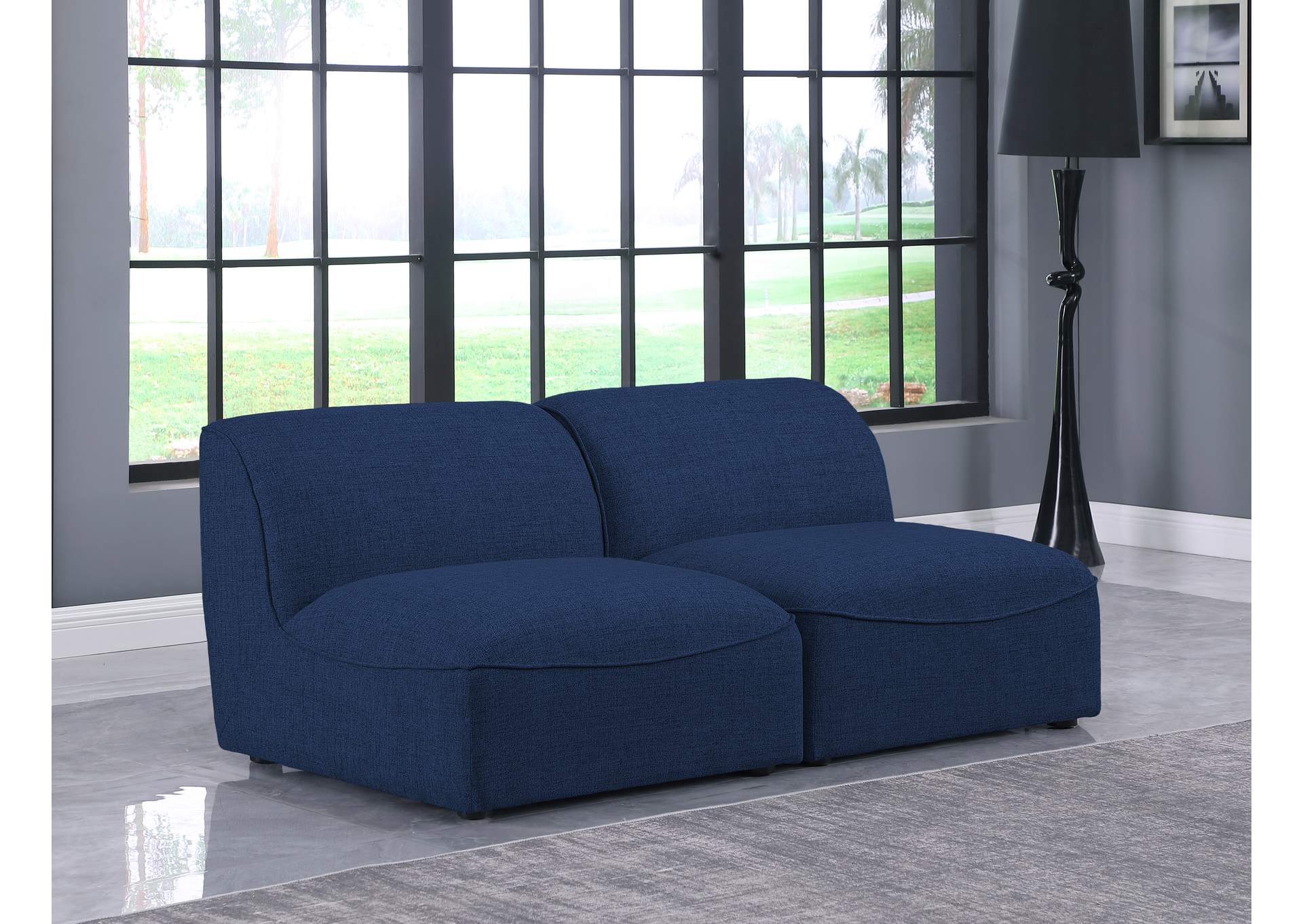 Miramar Navy Durable Linen Textured Modular Sofa,Meridian Furniture