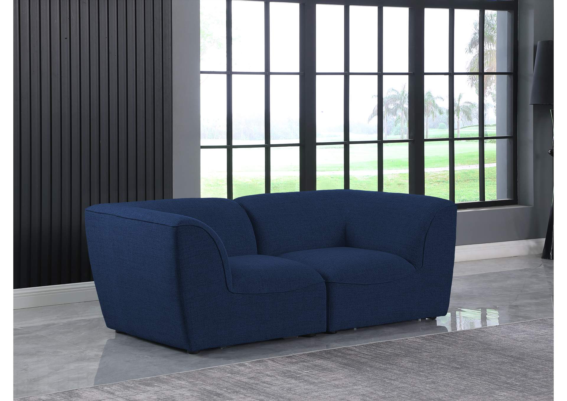 Miramar Navy Durable Linen Textured Modular Sofa,Meridian Furniture