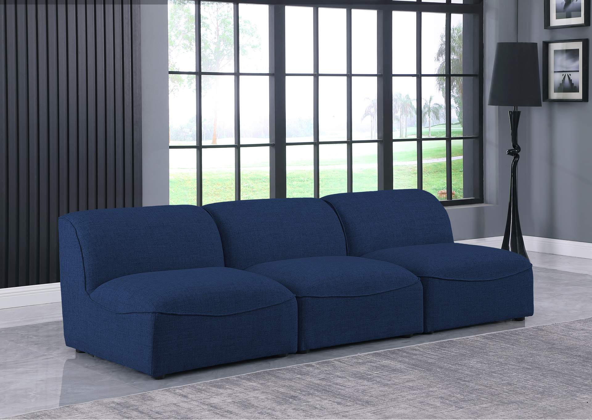 Miramar Navy Durable Linen Textured Modular Sofa,Meridian Furniture