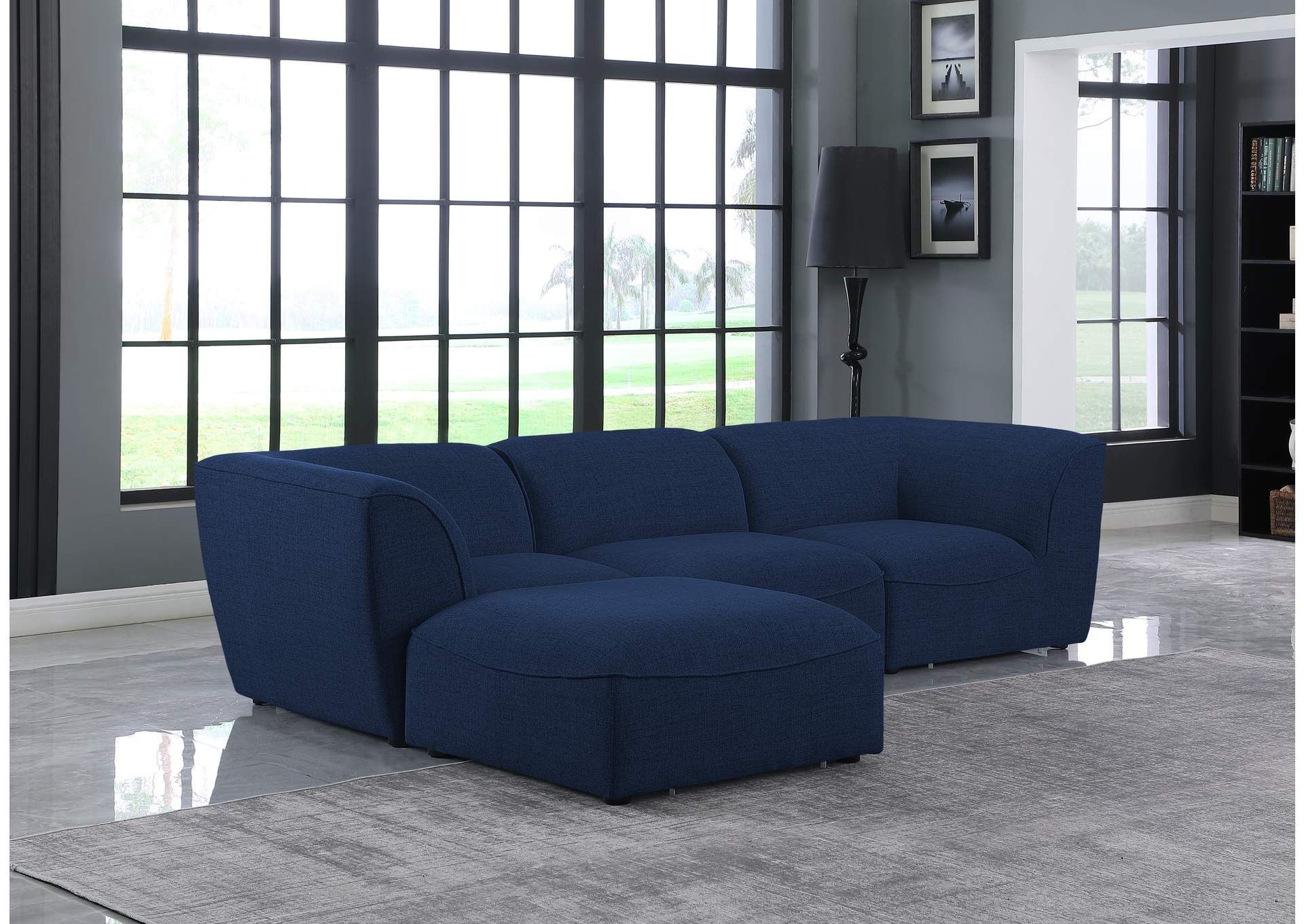 Miramar Navy Durable Linen Textured Modular Sectional,Meridian Furniture